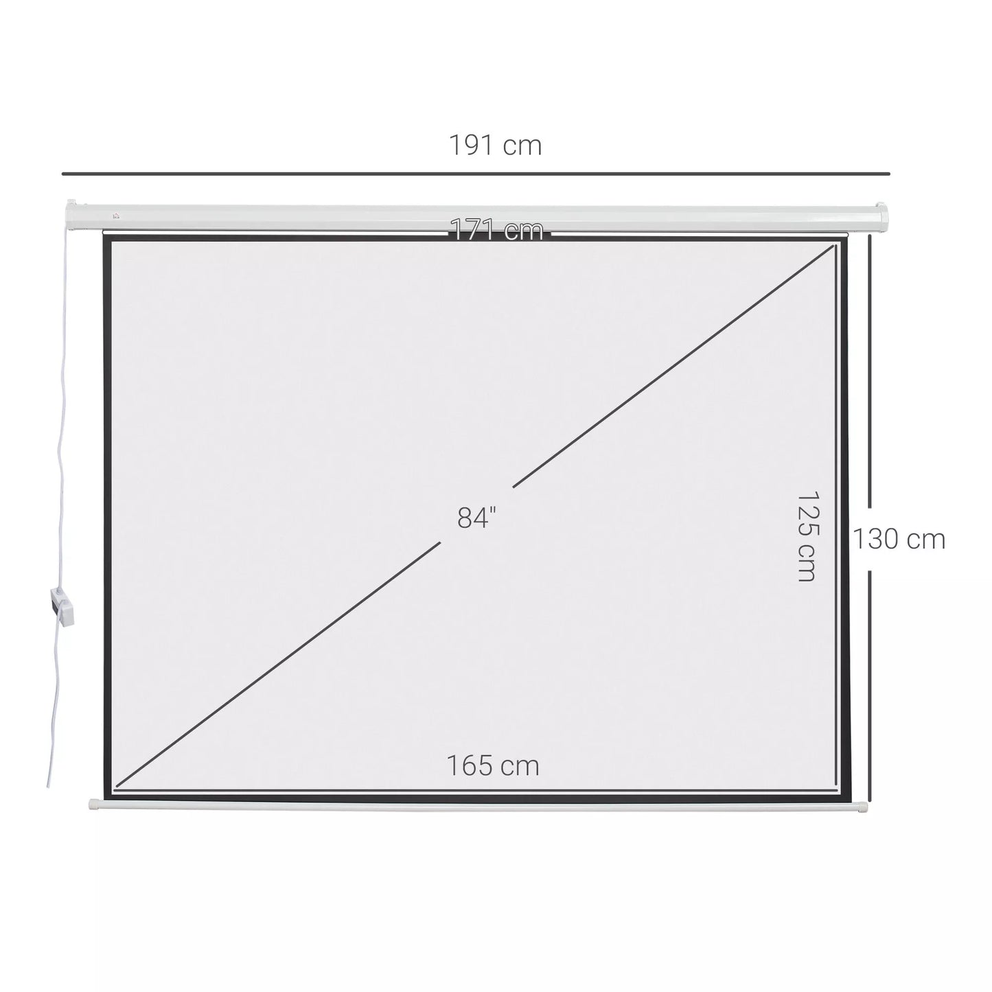 Projektoriaus ekranas, su nuotolinio valdymo pulteliu, 84 coliai, 4:3 formatas, 171x130 cm, baltas