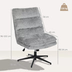 Infografika su pilkos sukiojamos kėdės matmenimis: 58 cm plotis, 96–102 cm aukštis, 48–54 cm sėdynė