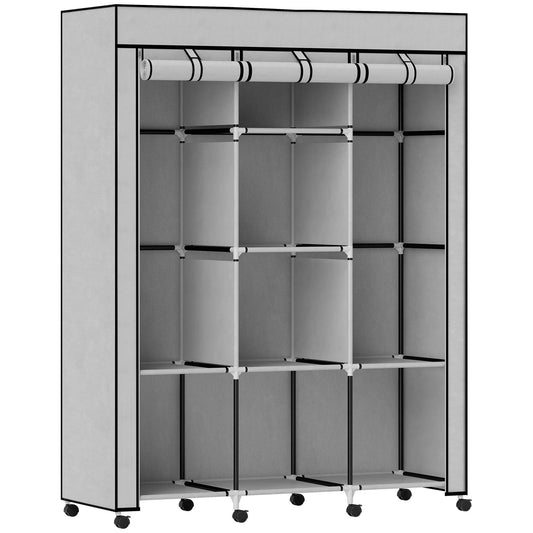 Audinio spinta, laikymo sprendimas, 8 lentynos, 2 drabužių pakabos, pilka