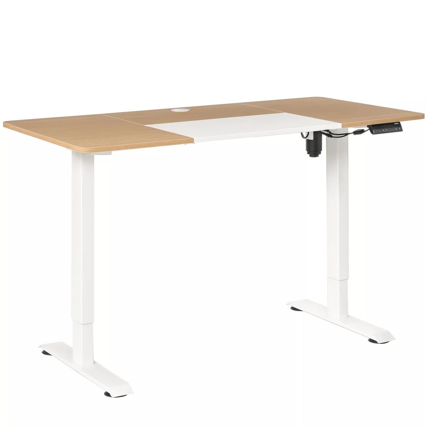 Elektrinis reguliuojamo aukščio stalas 140 x 70 cm, kompiuterio stalas su 4 atminties nustatymais, 4 dalių stalviršis, stovimo-sėdėjimo stalas su apsauga nuo susidūrimo, apsauga nuo perkaitimo, baltas