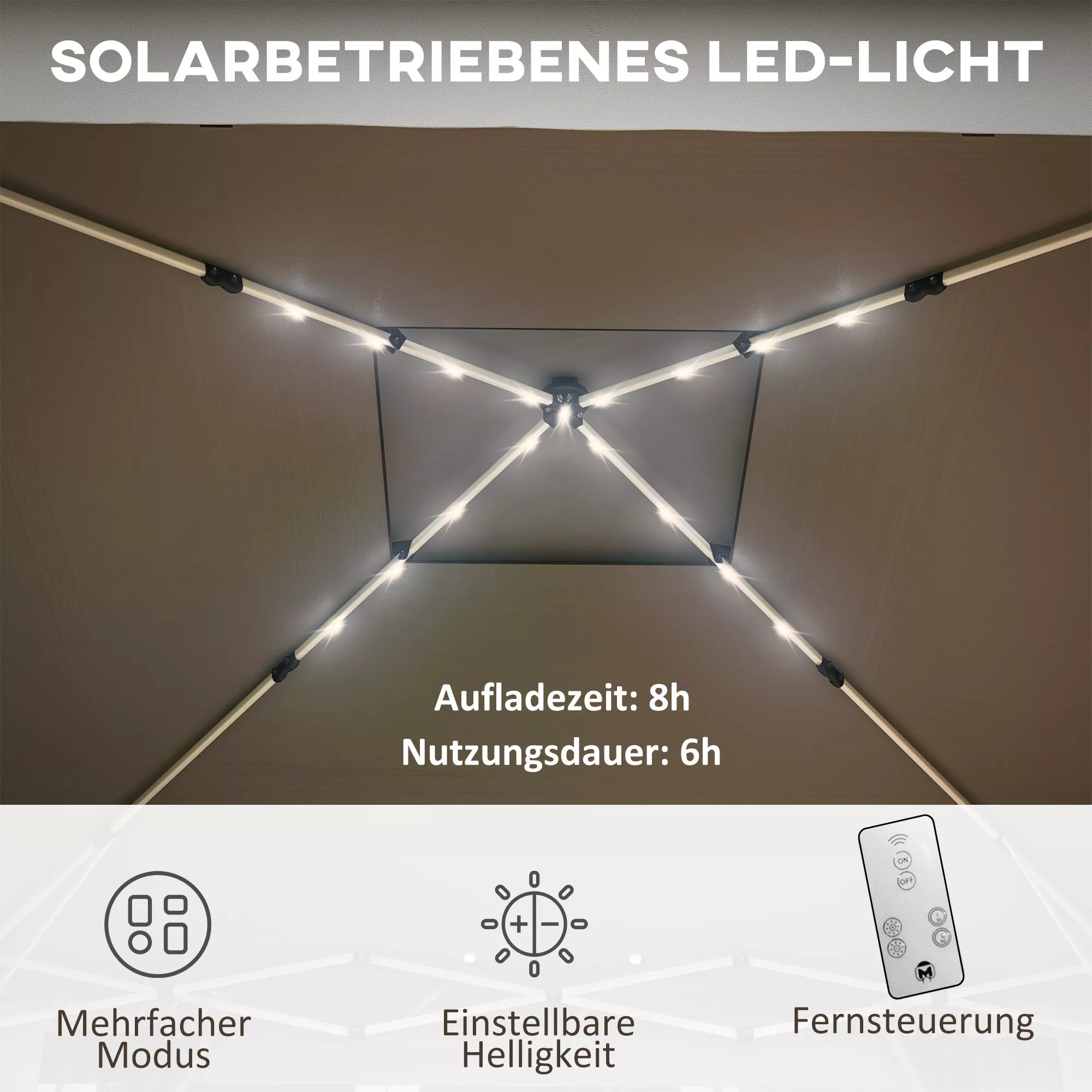 Sodo palapinė su saulės energija maitinamais LED apšvietimu Sodo palapinė su apšvietimu, 336 cm x 336 cm x 270 cm, pilka