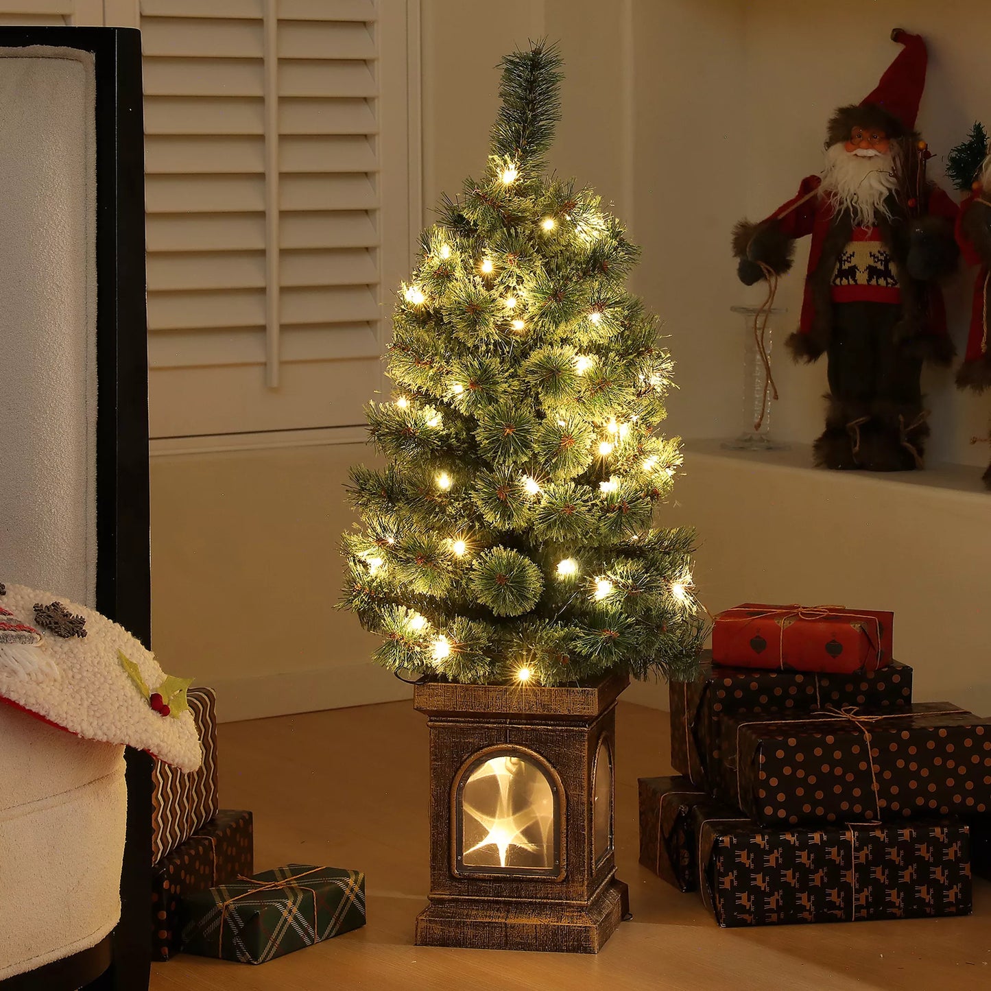 Kalėdų eglutė, natūrali išvaizda, su integruotais LED, pritemdoma, 8 režimai, 45 x 90 cm, žalia