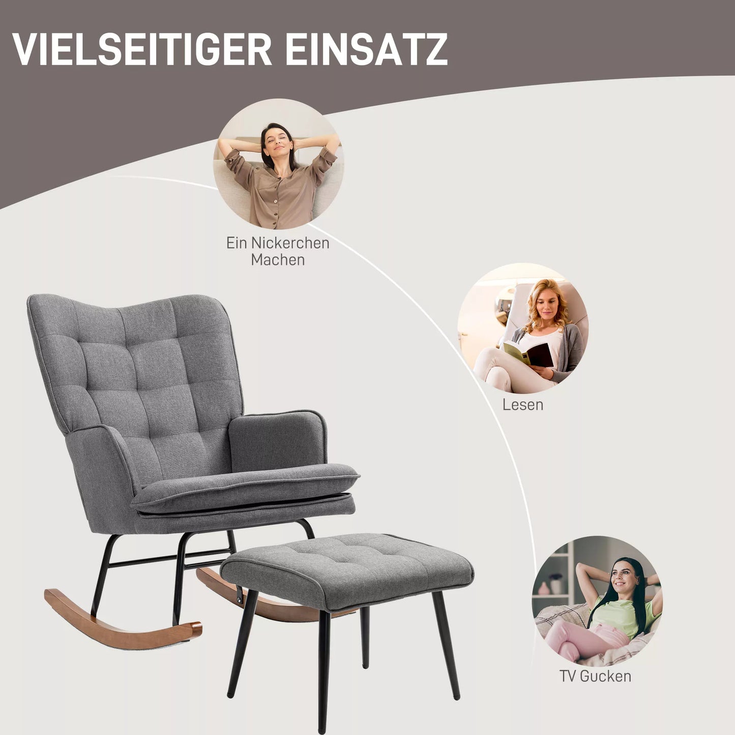 Supamasis krėslas su pakoja, patogus, iki 130 kg, su linine išvaizda, 64x89x90cm, tamsiai pilkas