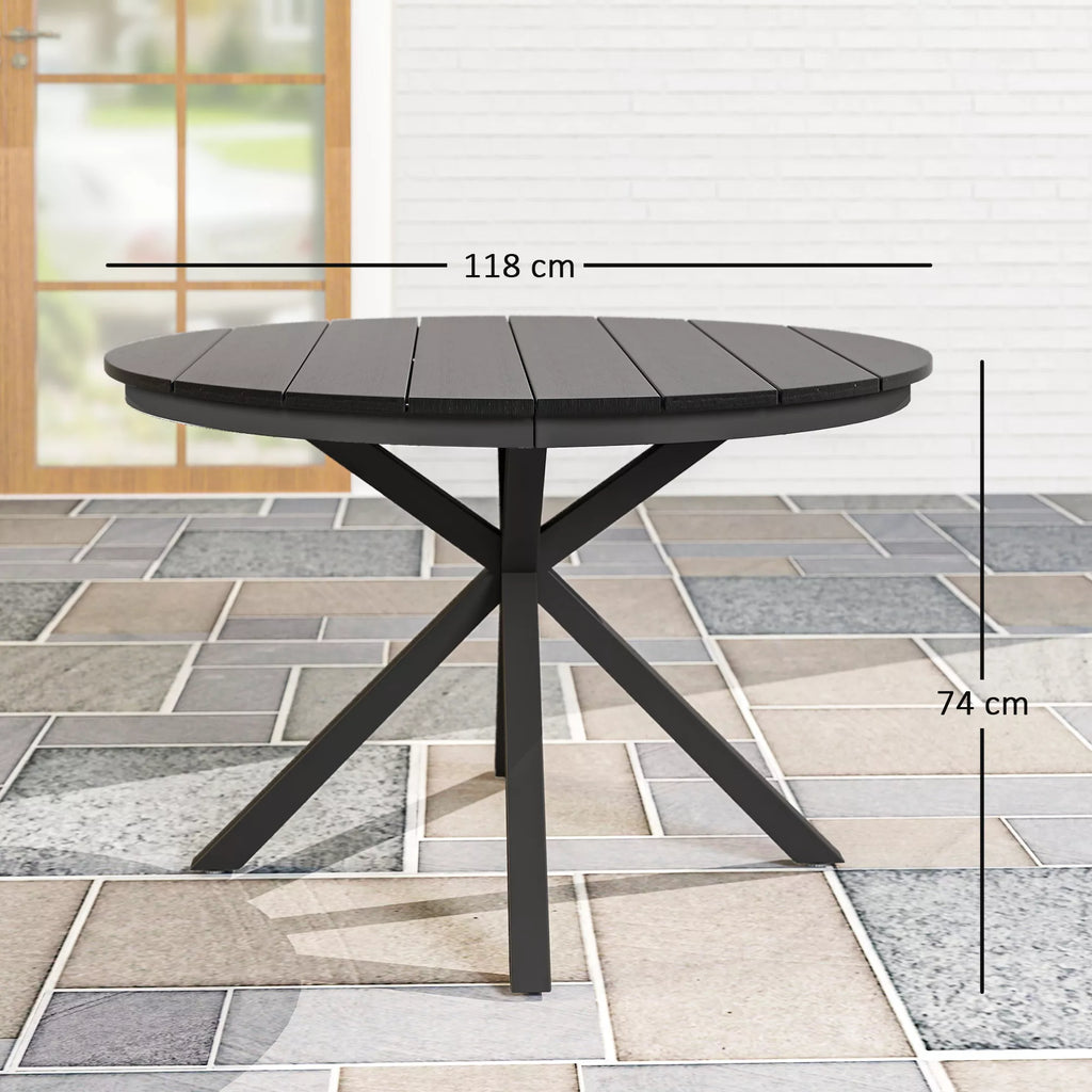 Apvalus sodo stalas Ø 118 cm su aliuminio rėmu, skirtas balkonui, verandai, terasai, juodos spalvos