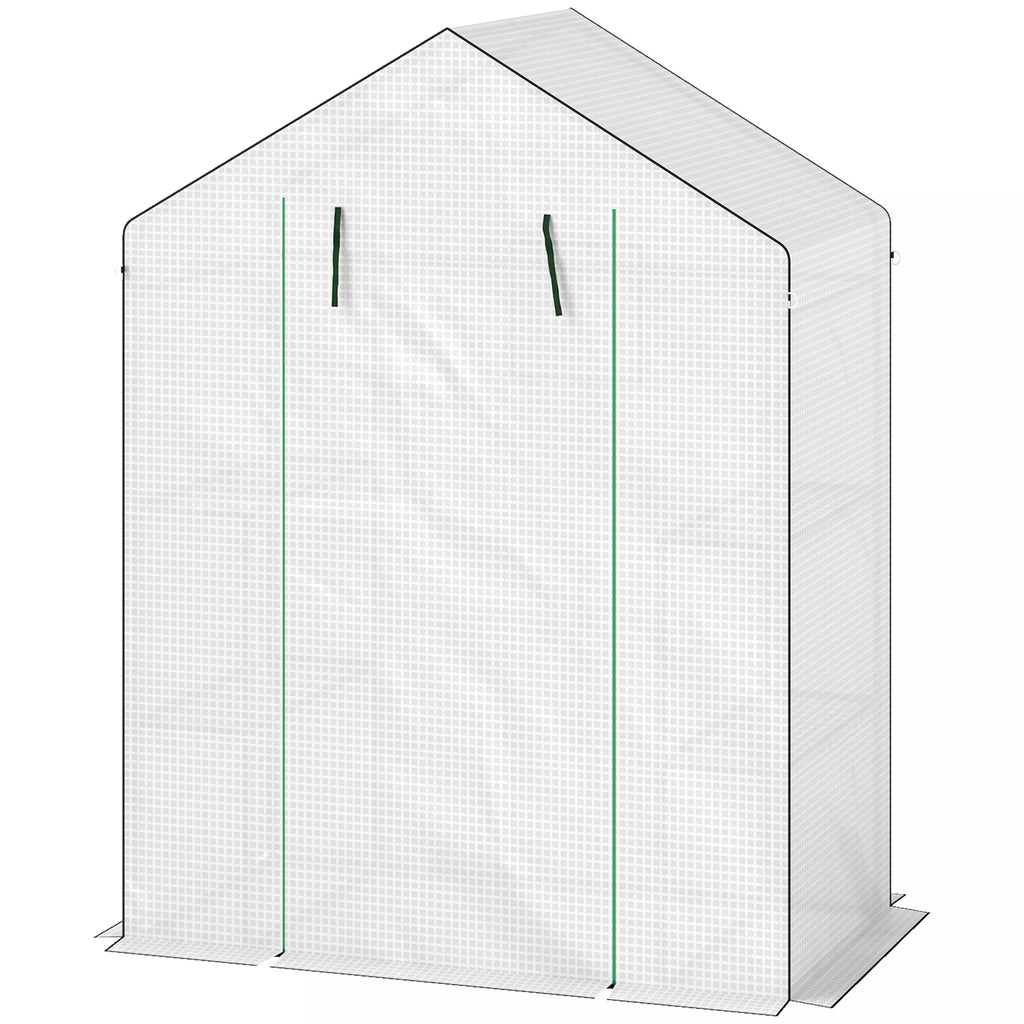 Šiltnamis su lentynomis, mini šiltnamis, atsparus UV spinduliams, tinkliniai langai, užtrauktukas, 143L x 74B x 190H cm, baltas