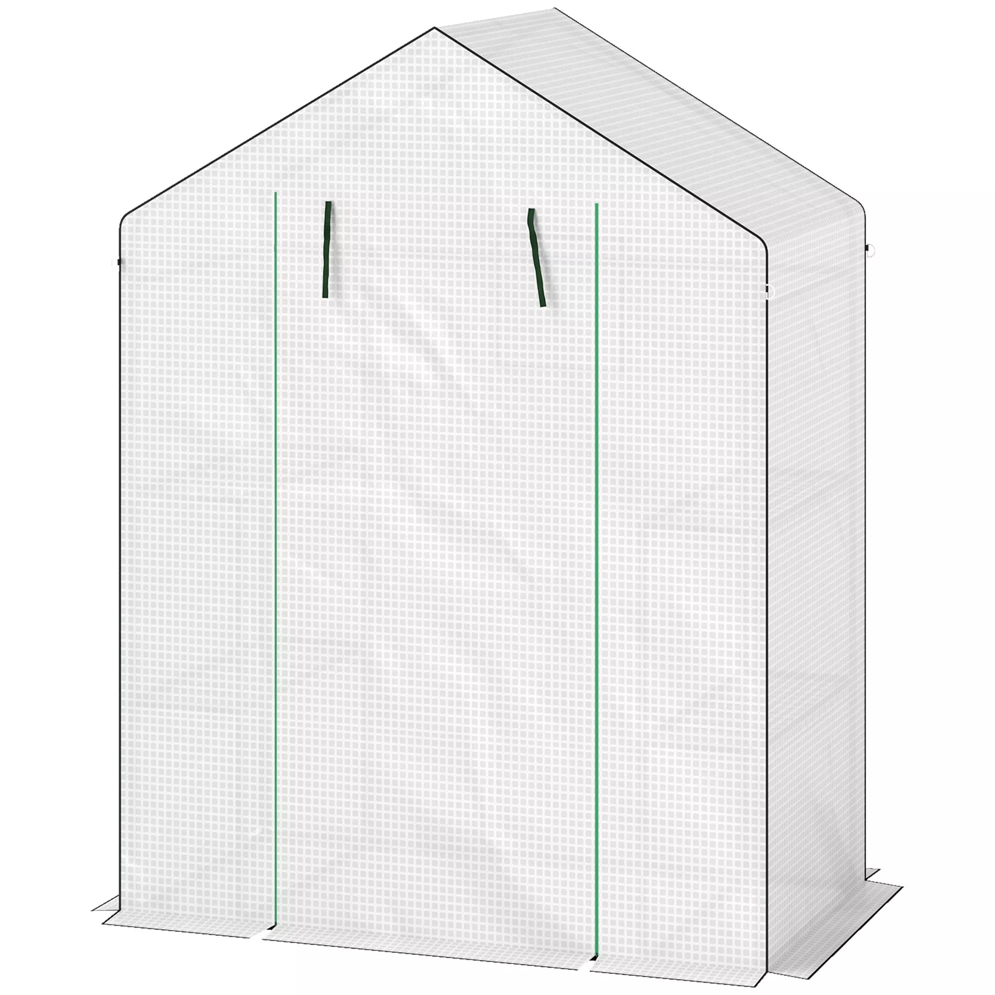 Šiltnamis su lentynomis, mini šiltnamis, atsparus UV spinduliams, tinkliniai langai, užtrauktukas, 143L x 74B x 190H cm, baltas