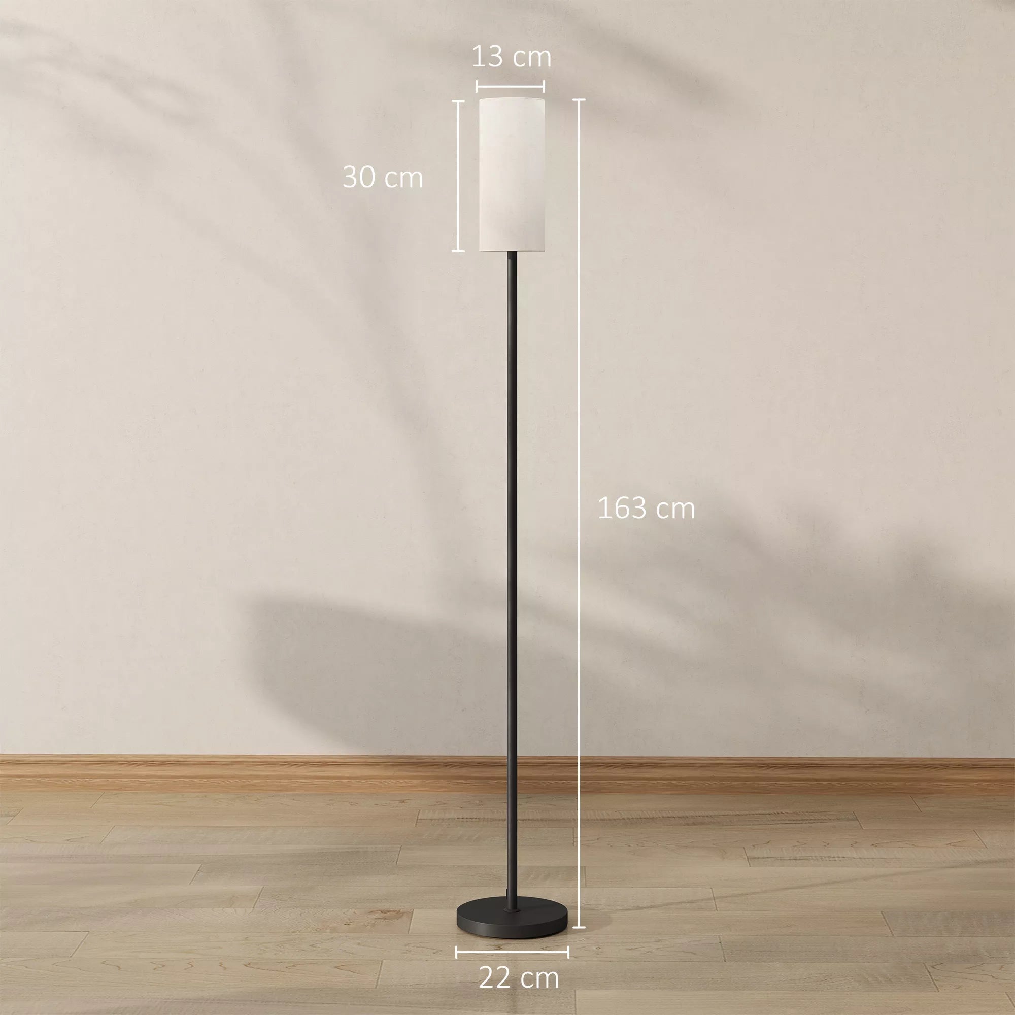 Pastatomas šviestuvas su audinio gaubtu, 163 cm, juodas ir baltas