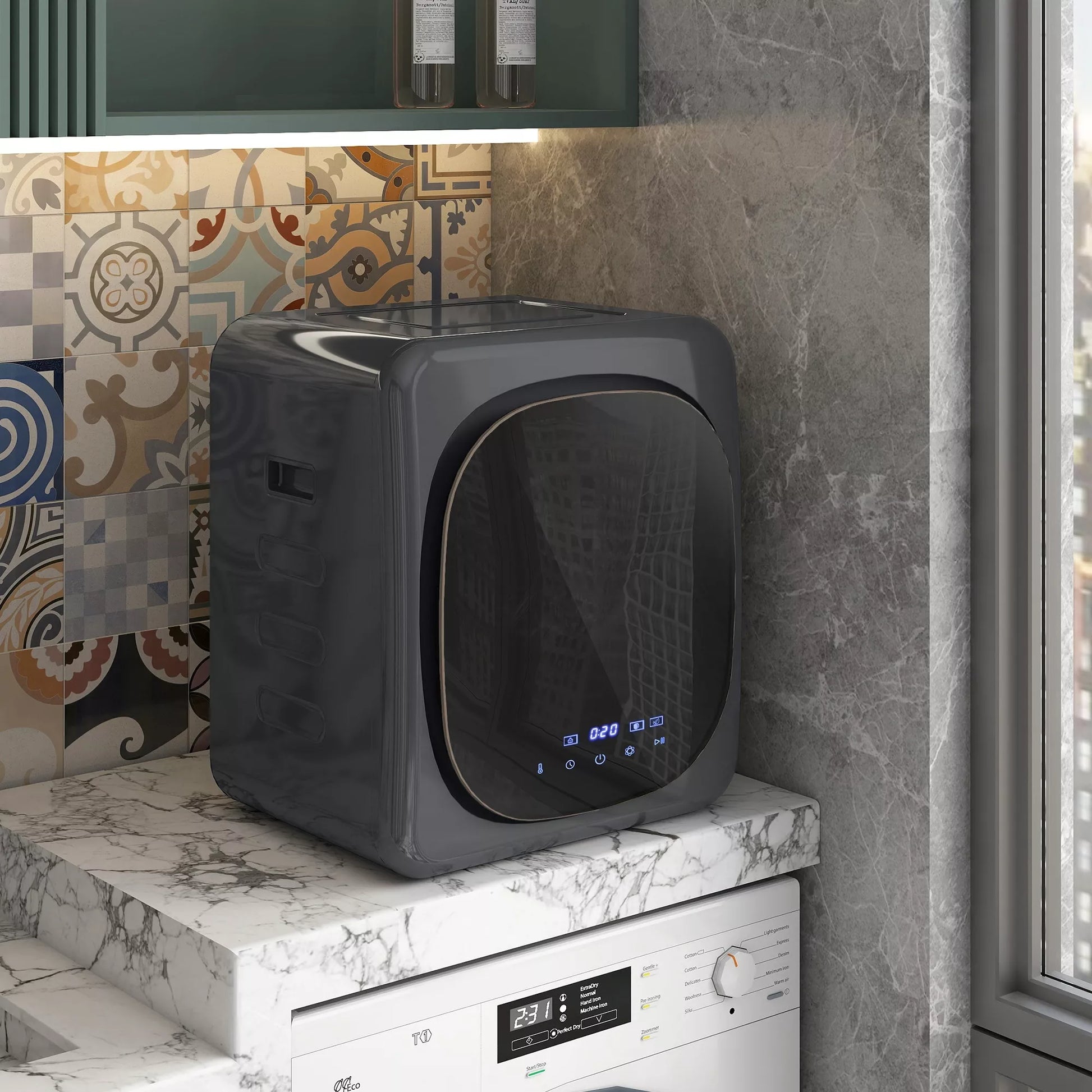 Drabužių džiovintuvas su UV dezinfekcija, kompaktiškas dizainas, 4 kg talpa, nerūdijančio plieno, pilkos spalvos