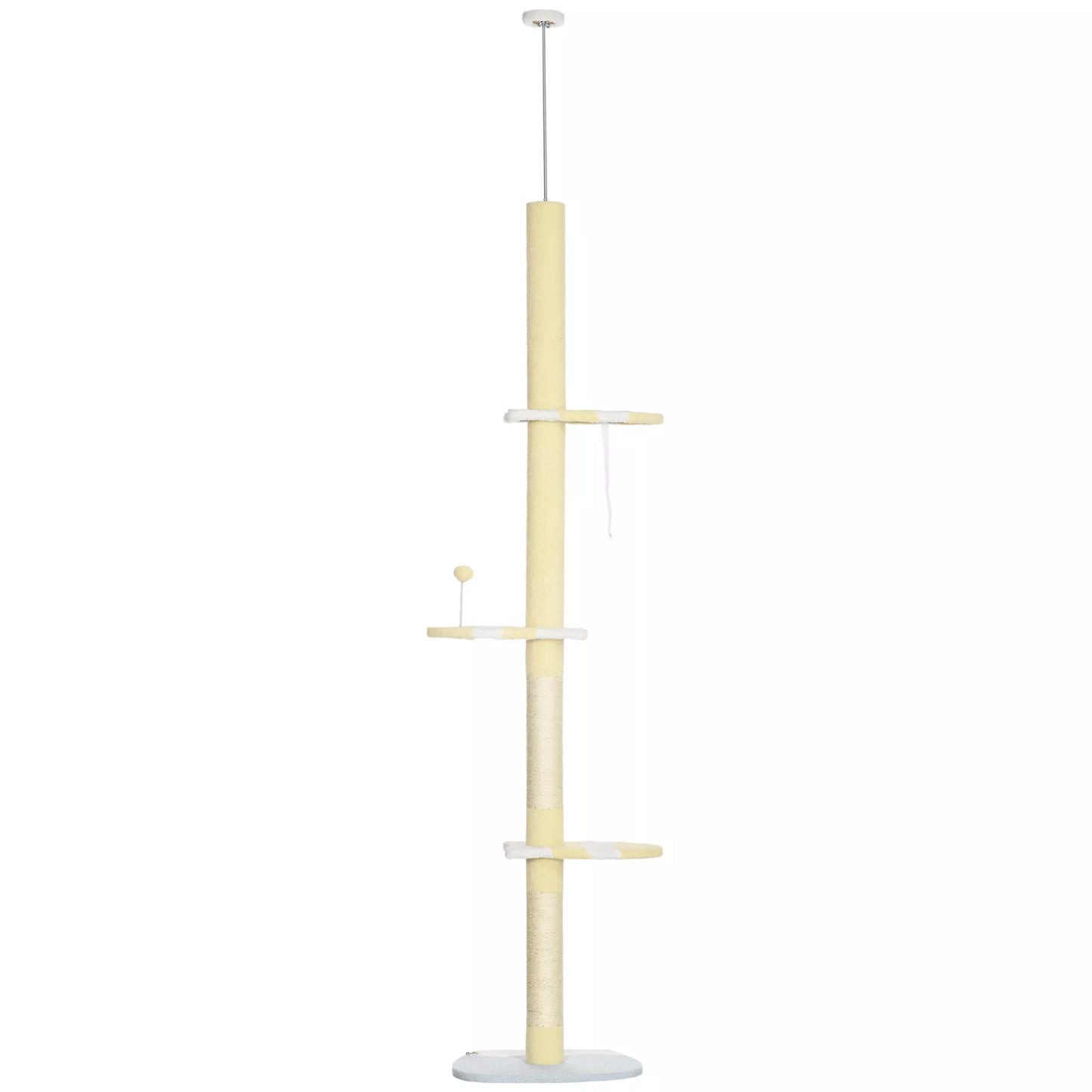 Aukščio reguliuojamas kačių namelis, neslystantis, su sizalio virve aptrauktais stulpeliais, 220–260 aukščio x 47 pločio x 34 gylio cm, geltonas/baltas/mėlynas