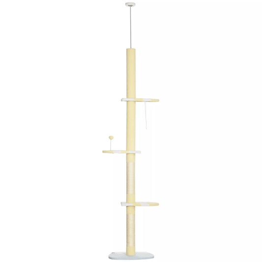 Aukščio reguliuojamas kačių namelis, neslystantis, su sizalio virve aptrauktais stulpeliais, 220–260 aukščio x 47 pločio x 34 gylio cm, geltonas/baltas/mėlynas