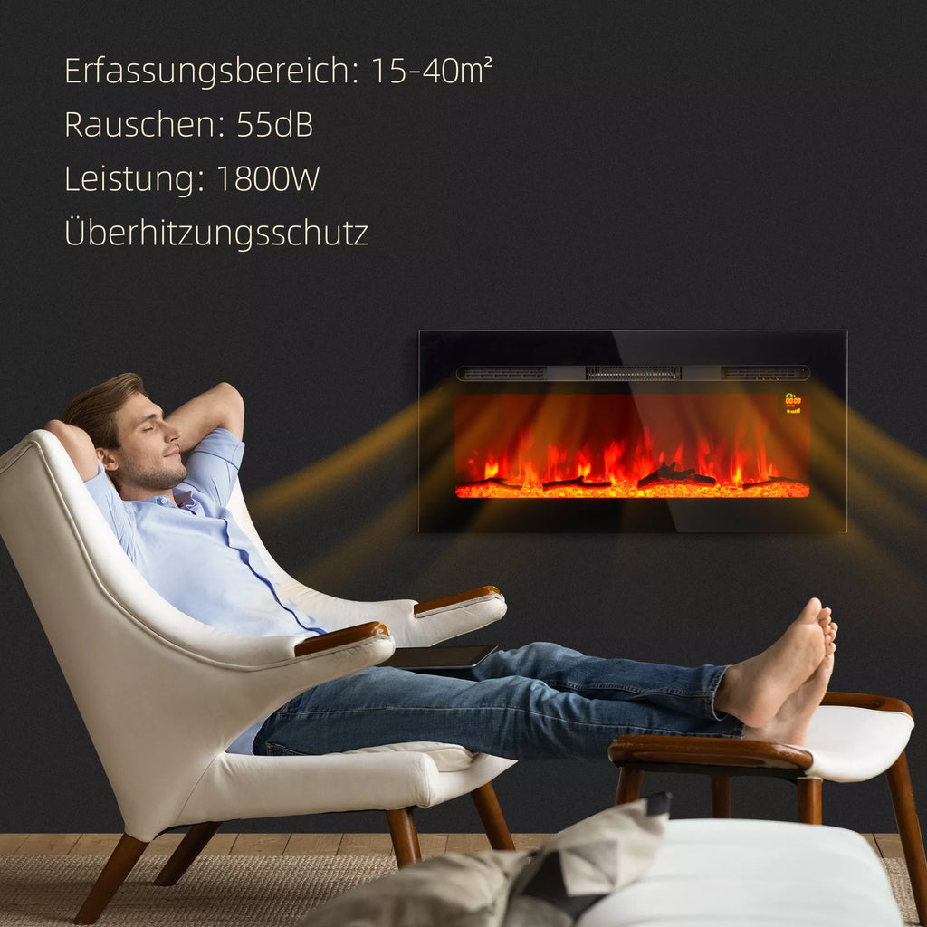 Elektrinis židinys su sieniniu laikikliu ir nuotolinio valdymo pulteliu, dirbtinės malkos ir kristalai, 1800W galia, juodos spalvos.