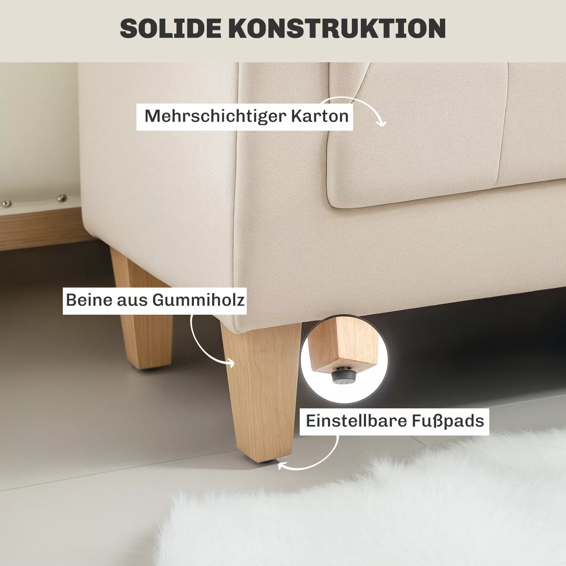 Minkšta suolelė, vintage stilius, 2 pagalvėlės, šeniliniai apmušalai, 115 x 44 x 58 cm, smėlio spalvos
