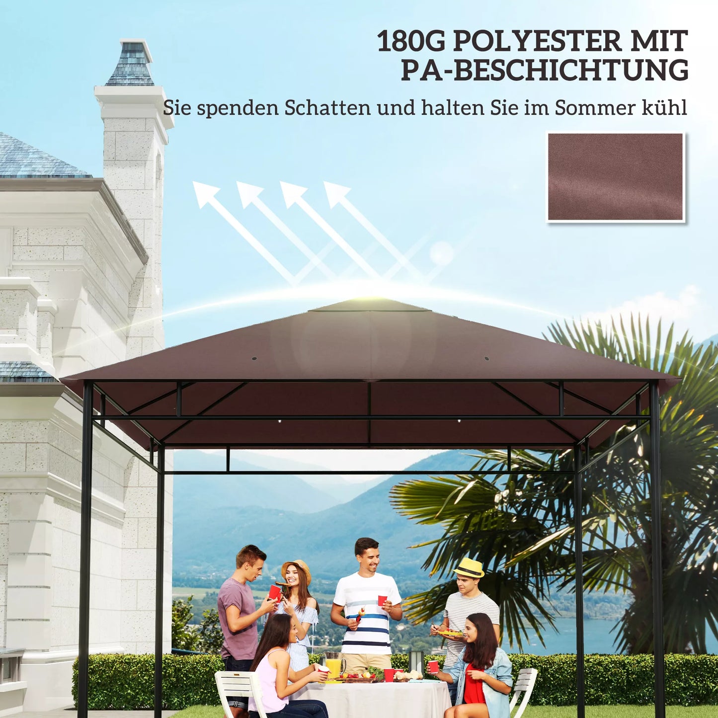 Pakaitinis stogas sodo paviljonui, poliesterio, 2,98 x 2,95 m, kavos spalvos