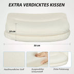 Infografika: kreminės kėdės pagalvėlės skerspjūvis – 10 cm storis, medžiagos ir putų sluoksniai