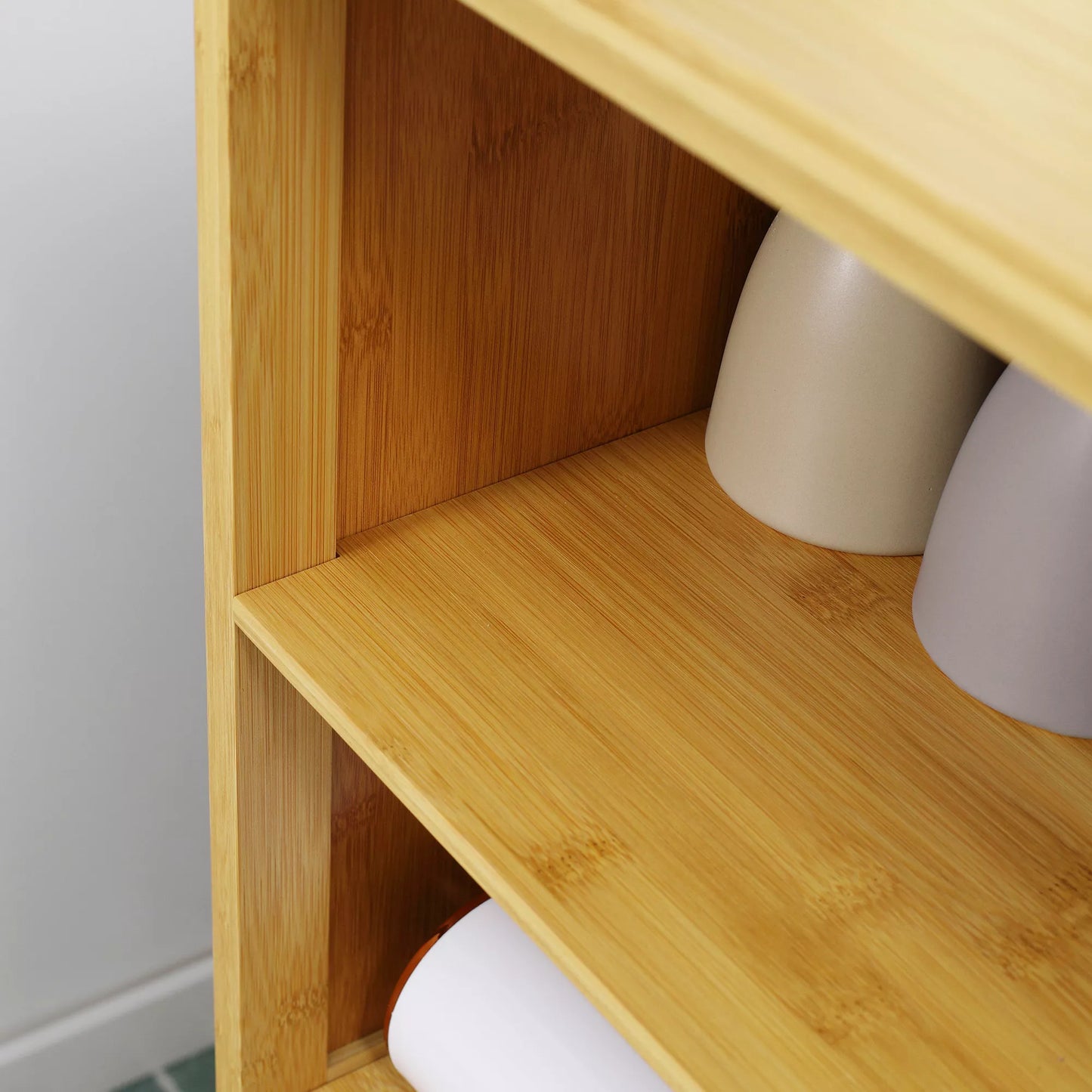 Vonios spintelė iš bambuko, su lamelės tipo durimis, 2 lentynos, 1 skyrius, 50 cm x 29 cm x 92 cm, natūrali