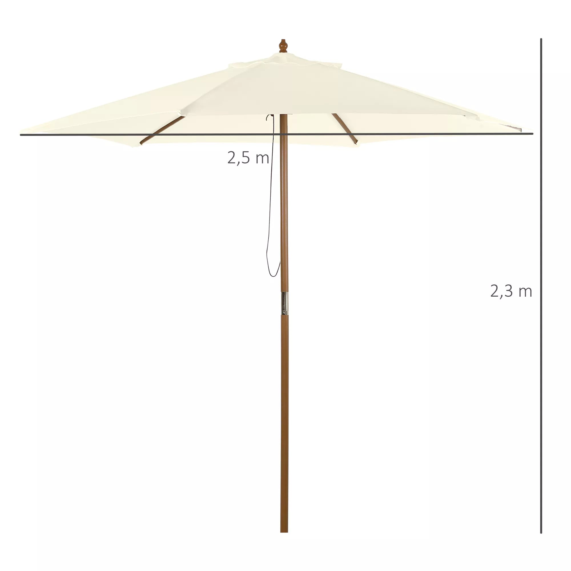 Skėtis nuo saulės Ø 250 cm, skėtis nuo saulės su virvės mechanizmu, balkono skėtis, bambuko paplūdimio skėtis, atsparus vėjui, turgaus skėtis, apsauga nuo saulės balkonui, terasai, sodui, baltas