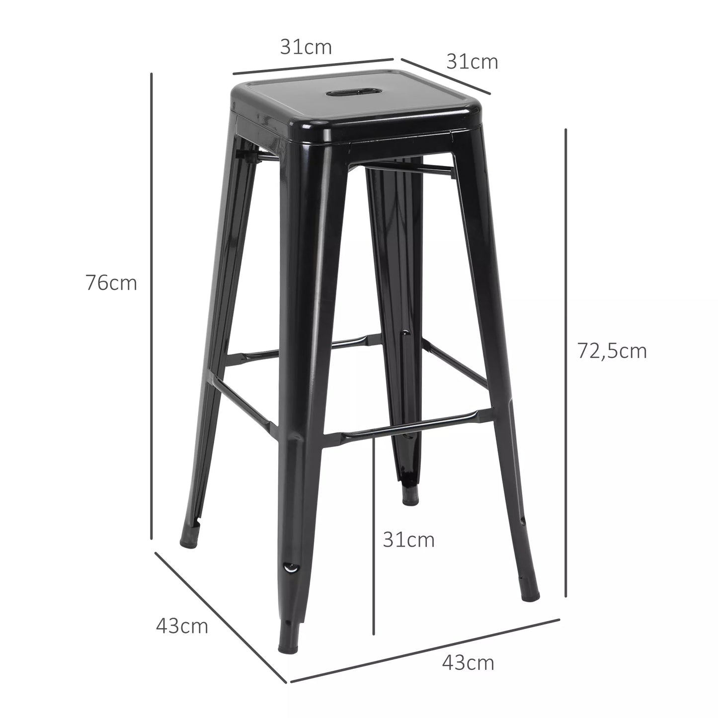 4 vnt. rinkinys: metalinės baro kėdutės, skirtos naudoti viduje ir lauke, sukraunamos konstrukcijos, juodos spalvos