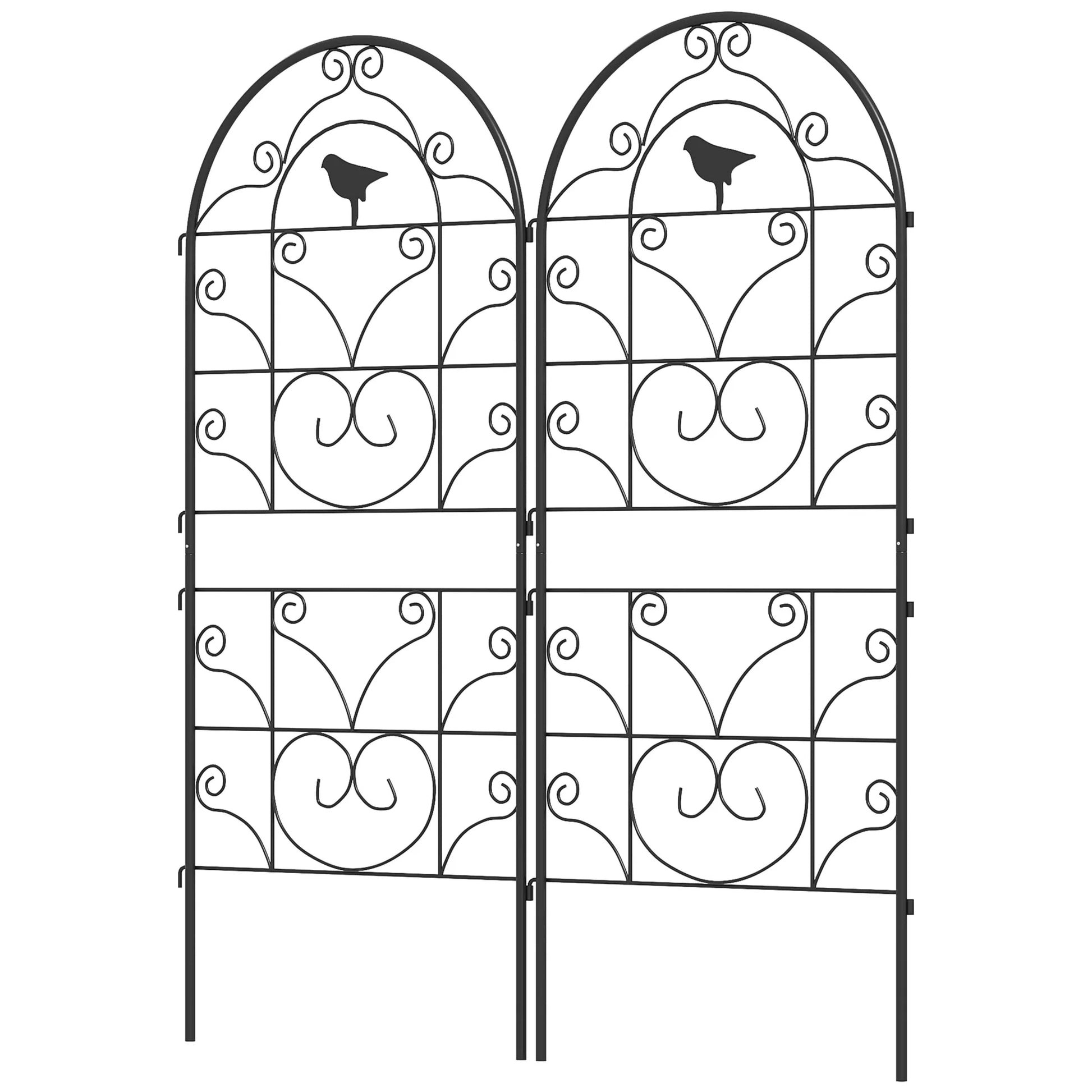 Metalinis 2 vnt. rinkinys, skirtas įsmeigti, nerūdijantis, su paukščių motyvu, skirtas vijoklinėms augalams, 50x120 cm, juodas