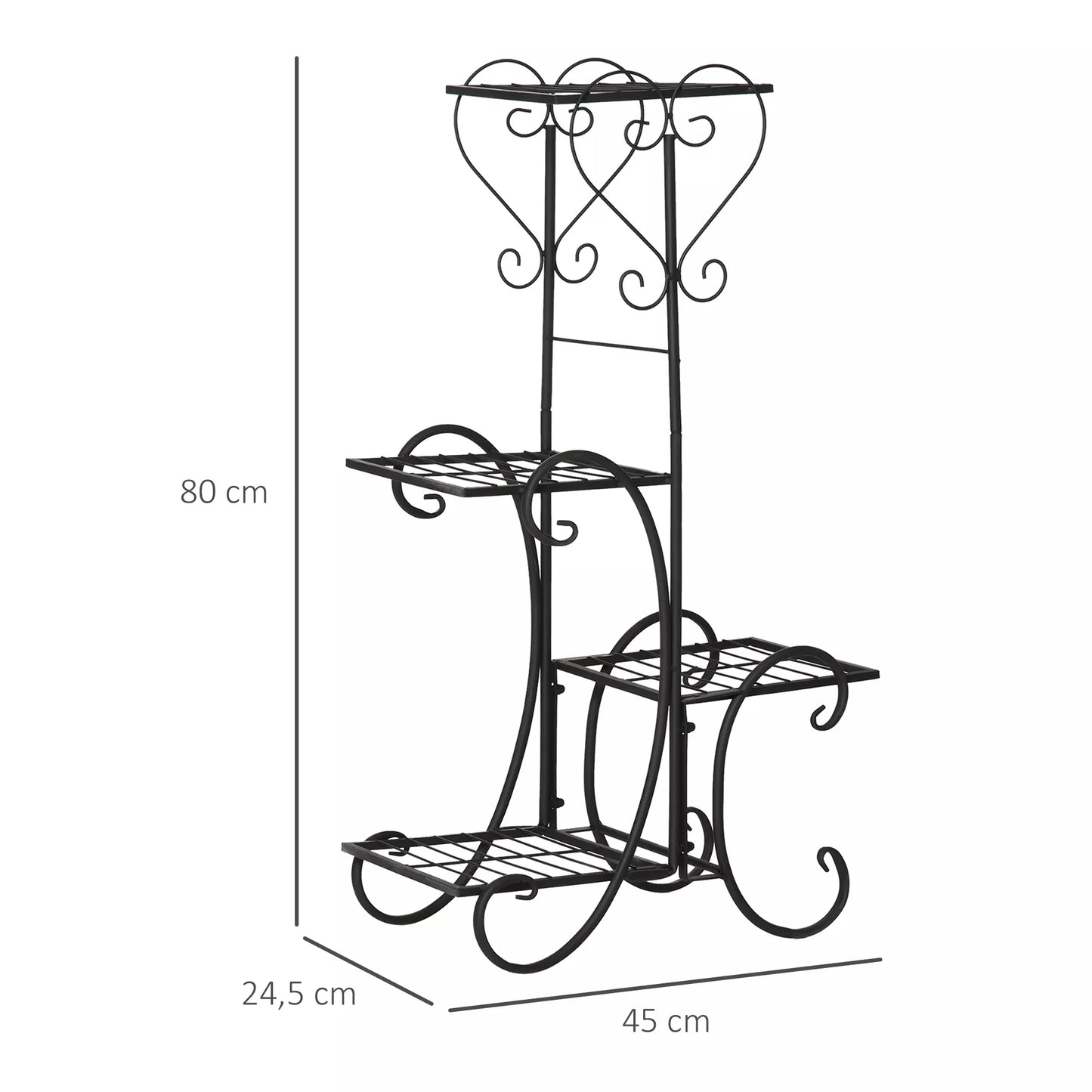 Gėlių stovas Gėlių lentyna iš metalo 4 pakopų augalų lentyna Gėlių laiptelis Gėlių stovas vidaus ir lauko sodui, balkonui, juodos spalvos, 45 x 24,5 x 80 cm