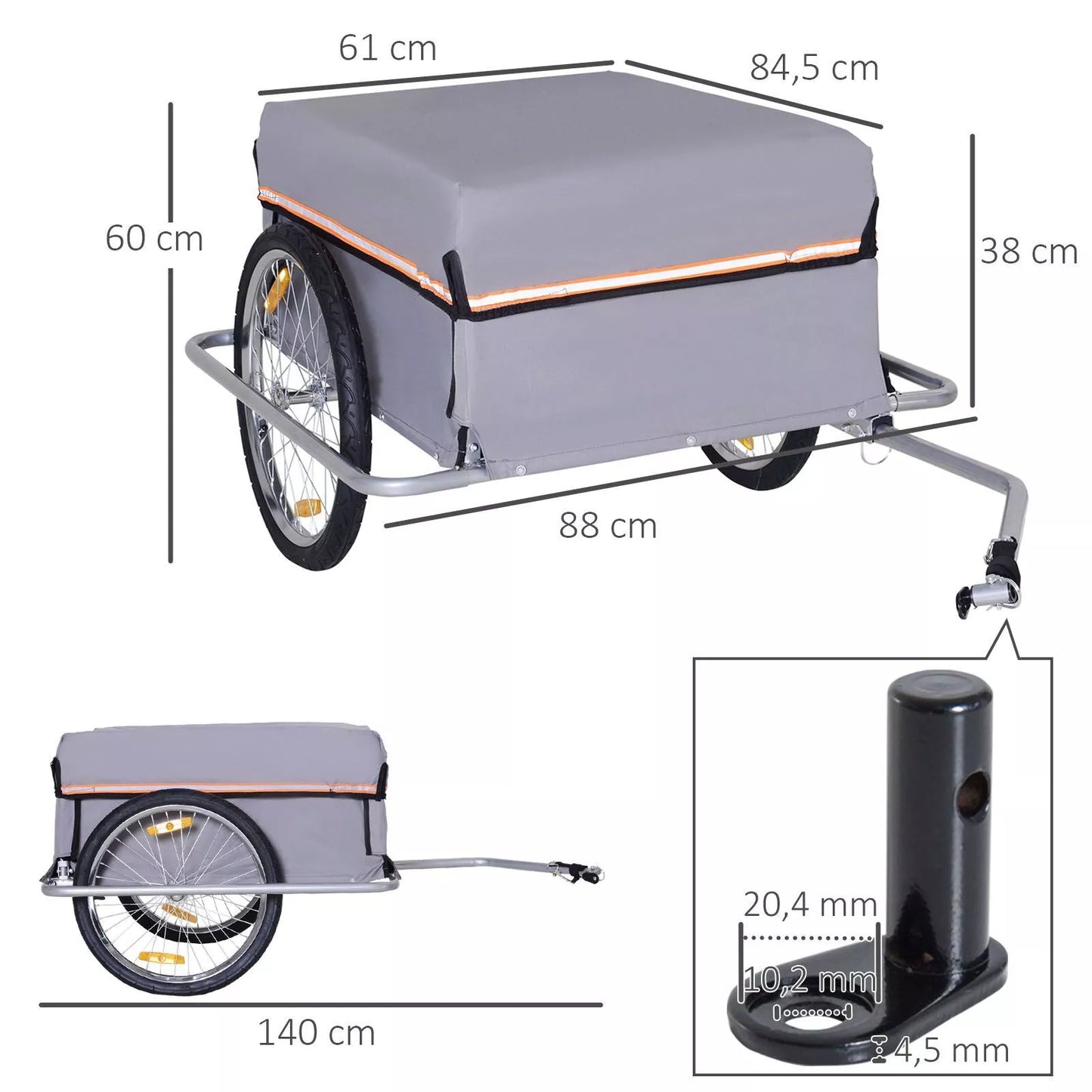 Sulankstoma dviračio priekaba, krovininė priekaba su jungtimi, transportavimo vežimėlis iki 40 kg, transporto priekaba, rankinis vežimėlis 140 x 88 x 60 cm
