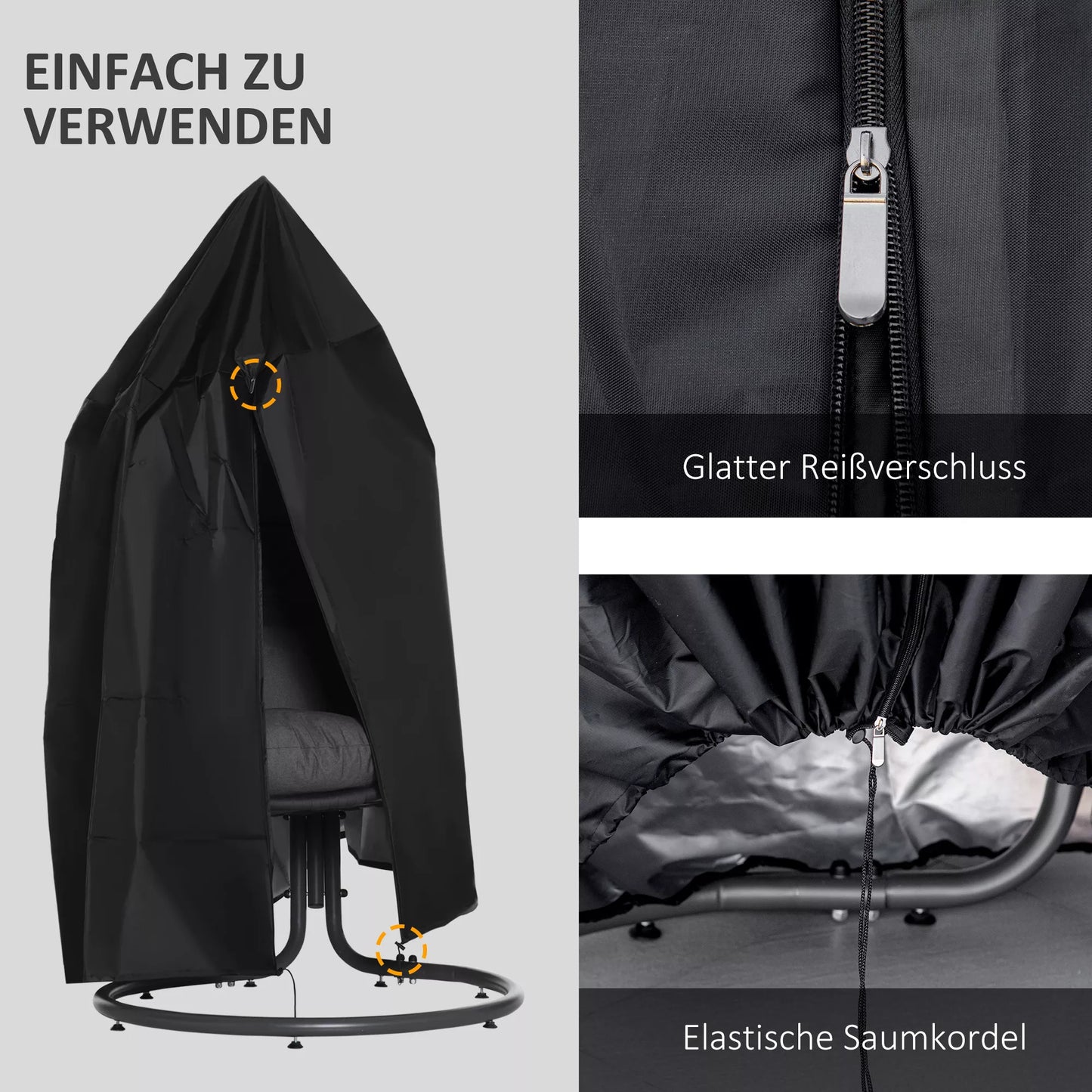 Kabamasis krėslas Dangtis Neperšlampamas Vėjo nepraleidžiantis apsauginis dangtis su užtrauktuku 210D Oxford Dangčiai kabamajam krepšeliui Kabamasis krėslas Kabamasis krėslas Ø115 x 190H cm Juodas