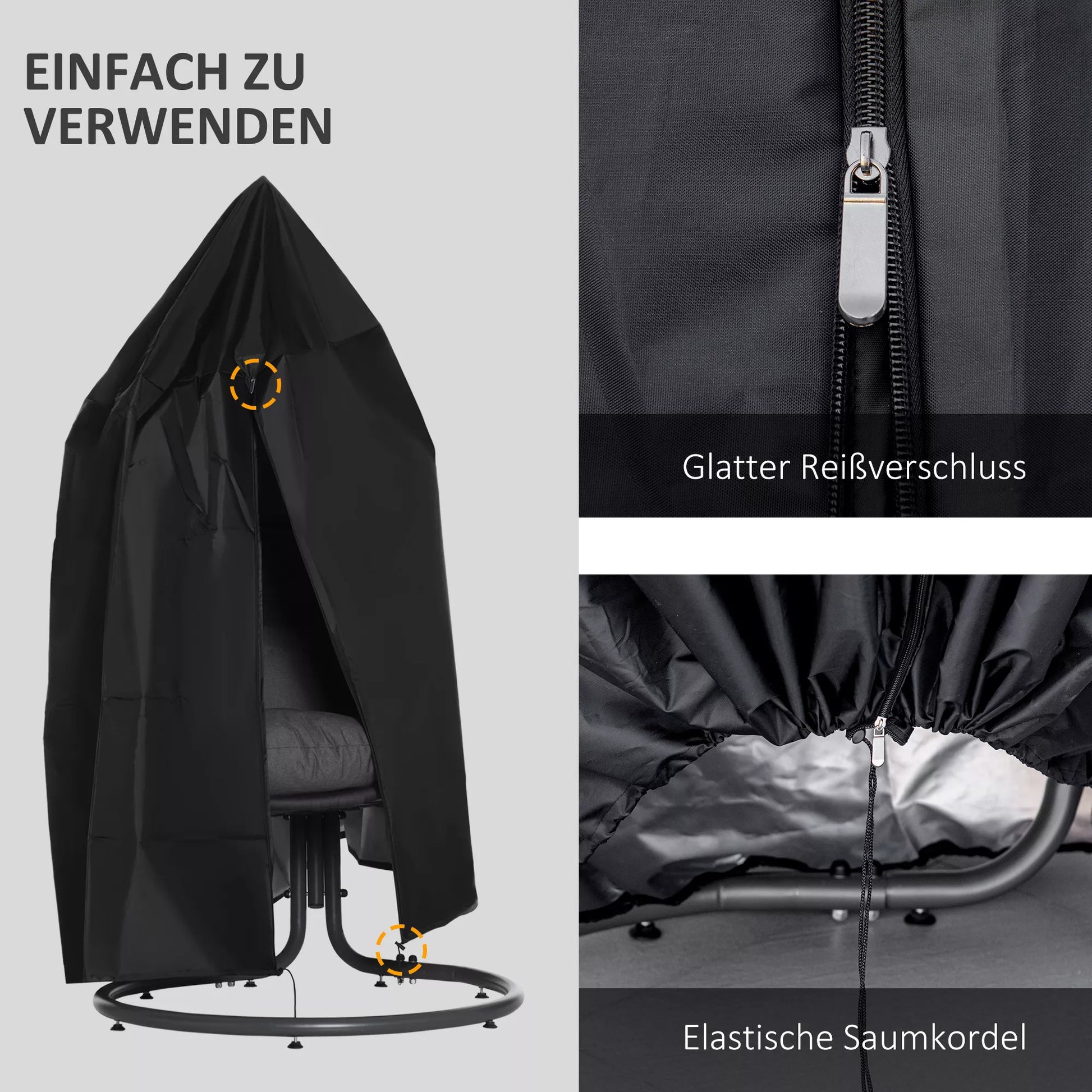 Kabamasis krėslas Dangtis Neperšlampamas Vėjo nepraleidžiantis apsauginis dangtis su užtrauktuku 210D Oxford Dangčiai kabamajam krepšeliui Kabamasis krėslas Kabamasis krėslas Ø115 x 190H cm Juodas