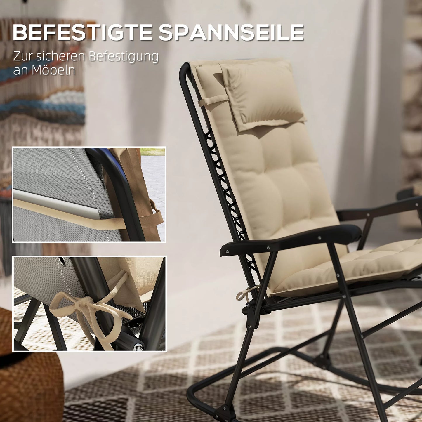 2 vnt. komplektas vandeniui atspari pagalvėlė/čiužinys saulės gultui, paminkštintas paklotas sodo gultui 50x116x5 cm, smėlio spalvos