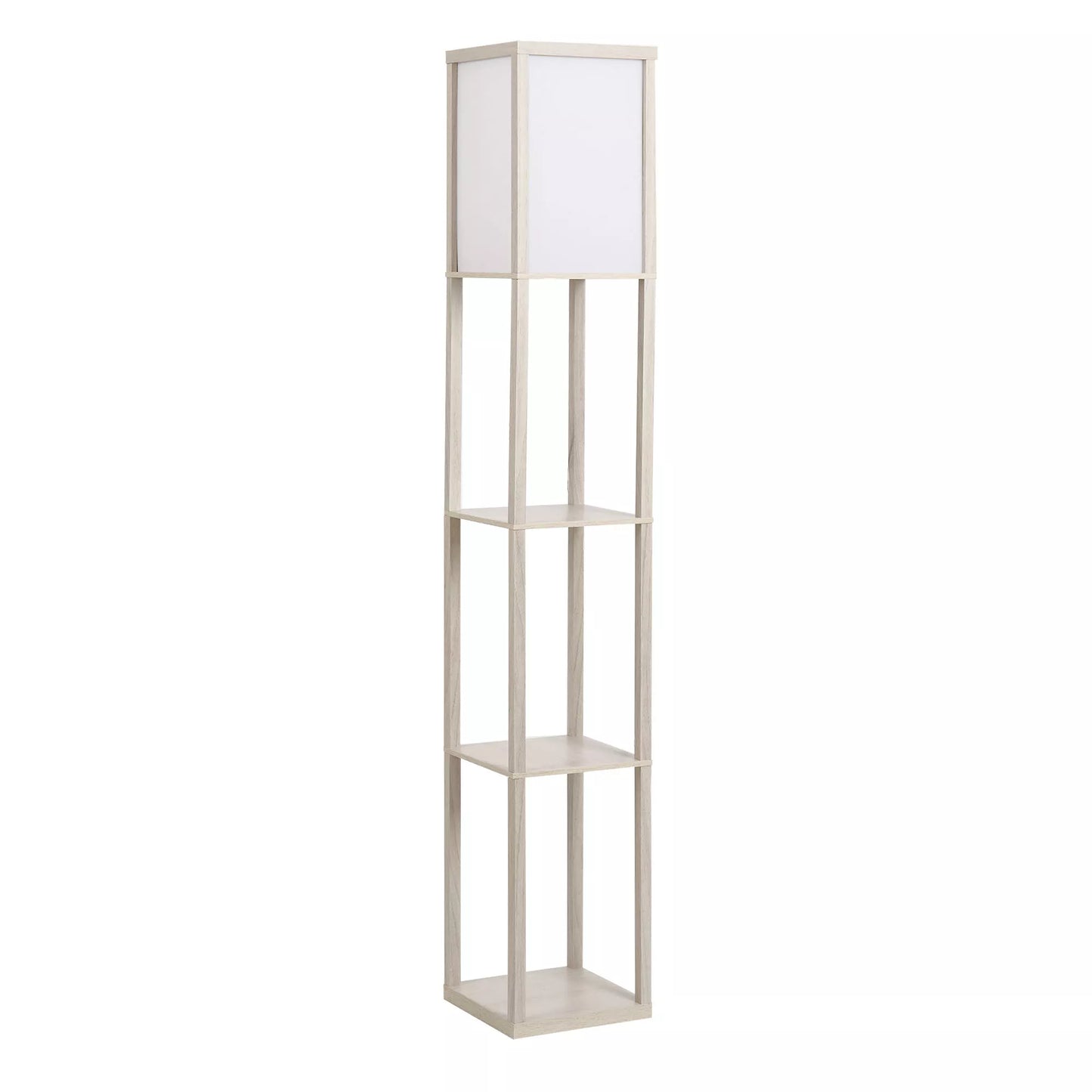 HOMCOM Medinis pastatomas šviestuvas su lentynomis, 26 x 26 x 160 cm, skirtas svetainei/miegamajam (lemputė neįtraukta)