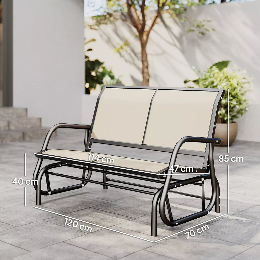 2 vietų supamasis krėslas Sodo suolas su supimosi mechanizmu Sodo supynės Metalinis suolas Parko suolas, atlaikantis iki 200 kg svorį Sodo baldai sodui, terasai, 120 x 70 x 85 cm Juoda+smėlio spalva
