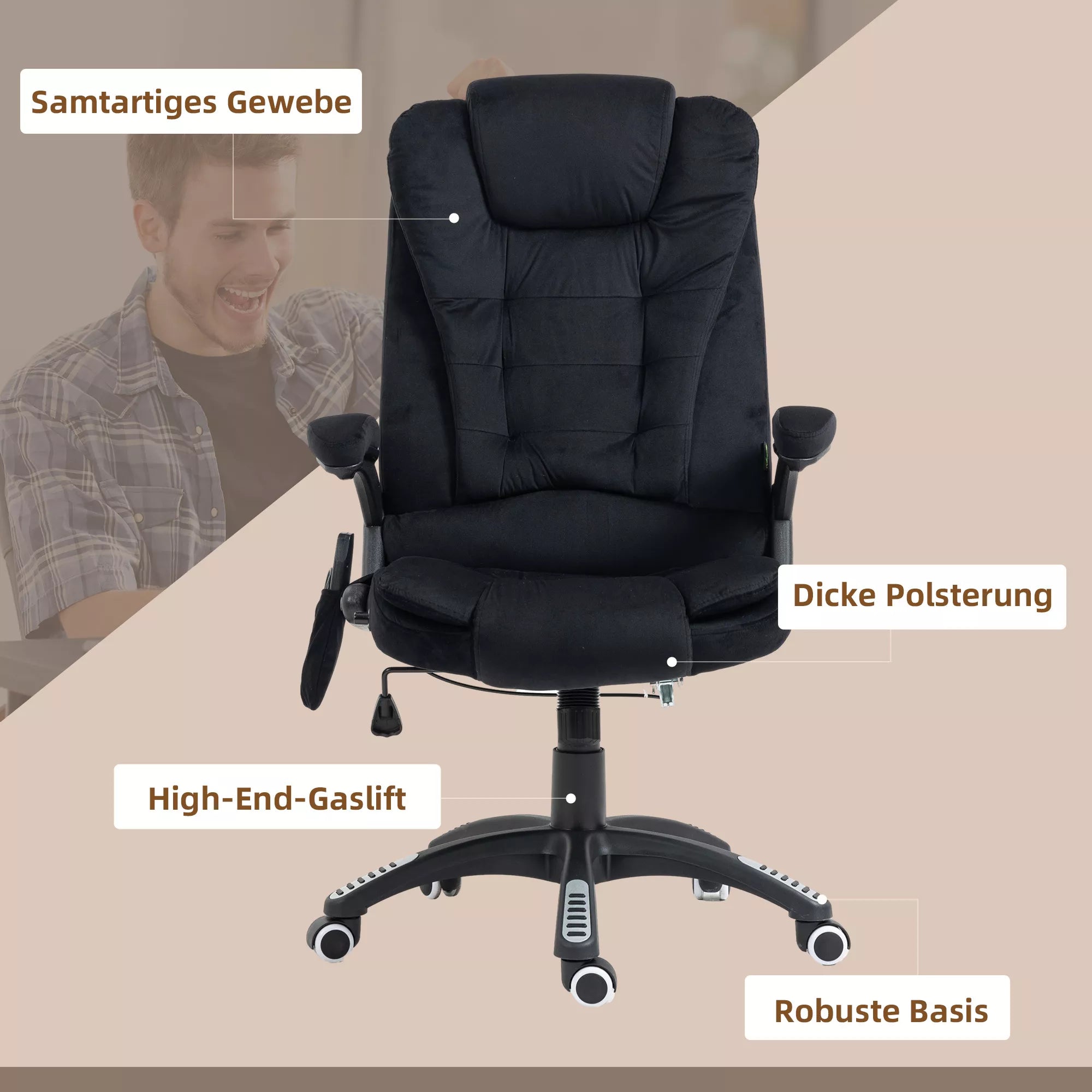 Biuro kėdė su masažo ir šildymo funkcija, ergonomiška, reguliuojamo aukščio, juoda
