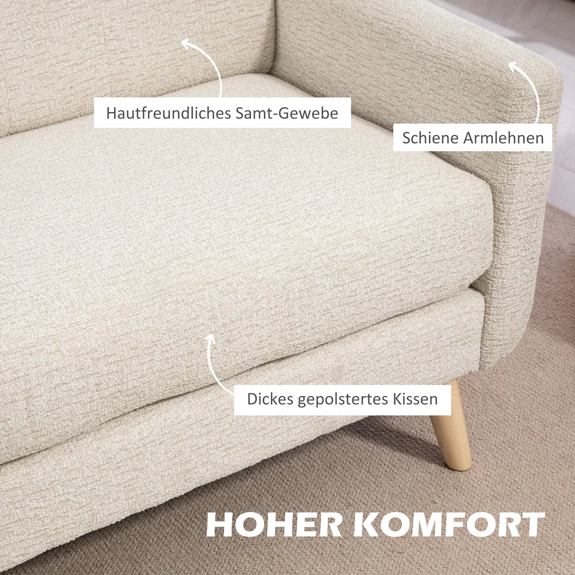 Dvivietė sofa, minkšta ir patogi, 134 cm, smėlio spalvos