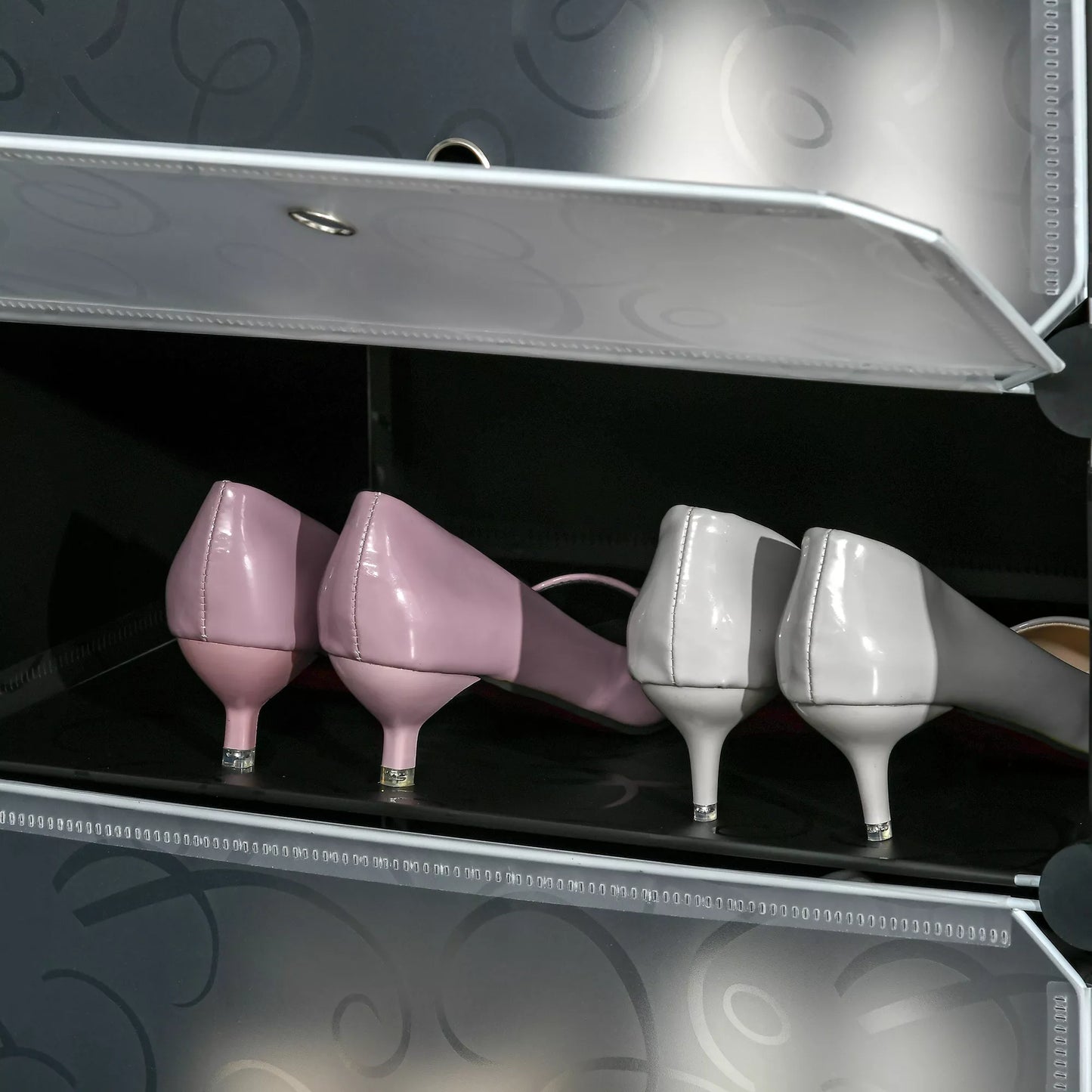 Batų lentyna, 12 laikymo dėžių 24 poroms batų, plastikas, juoda+balta