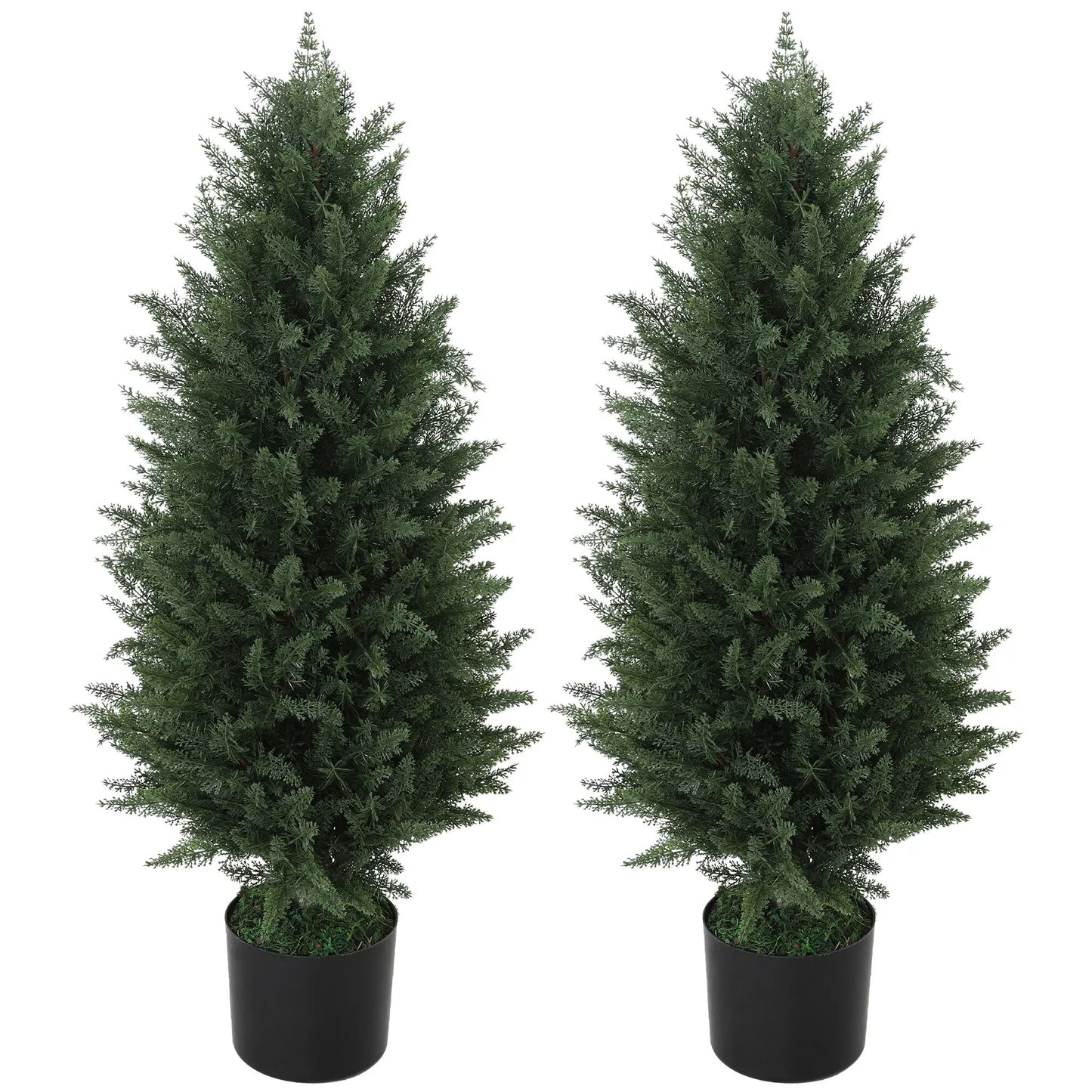 2 vnt. dirbtinių kiparisų rinkinys, dirbtiniai medžiai su 831 lapais, su cementiniu vazonu, atsparūs UV spinduliams, dirbtiniai augalai, 90 cm, žali