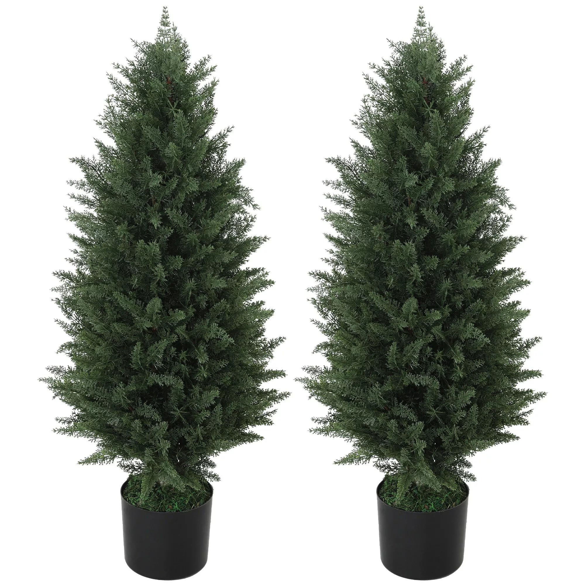 2 vnt. dirbtinių kiparisų rinkinys, dirbtiniai medžiai su 831 lapais, su cementiniu vazonu, atsparūs UV spinduliams, dirbtiniai augalai, 90 cm, žali