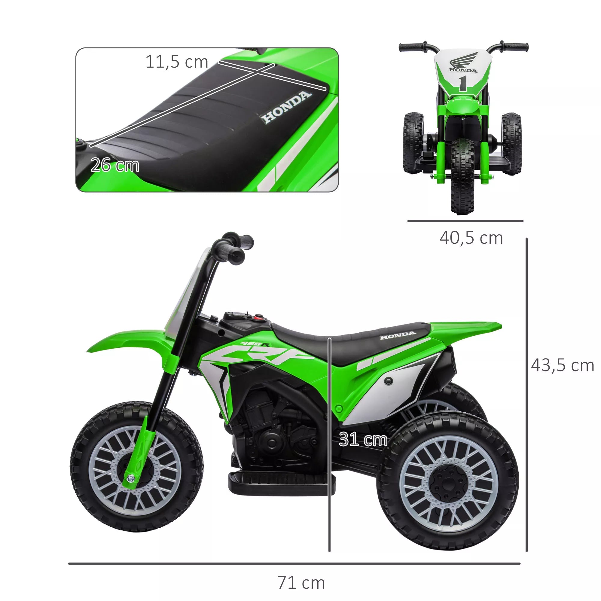 Elektrinis motociklas Honda CRF450RL 18–36 mėn. vaikams, žalias
