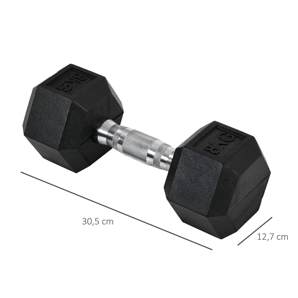 Hexagon hantelis Ketaus hantelis Guminis hantelis Rankena su grioveliais Svoris Metalo guminis juodas 2 x 8 KG