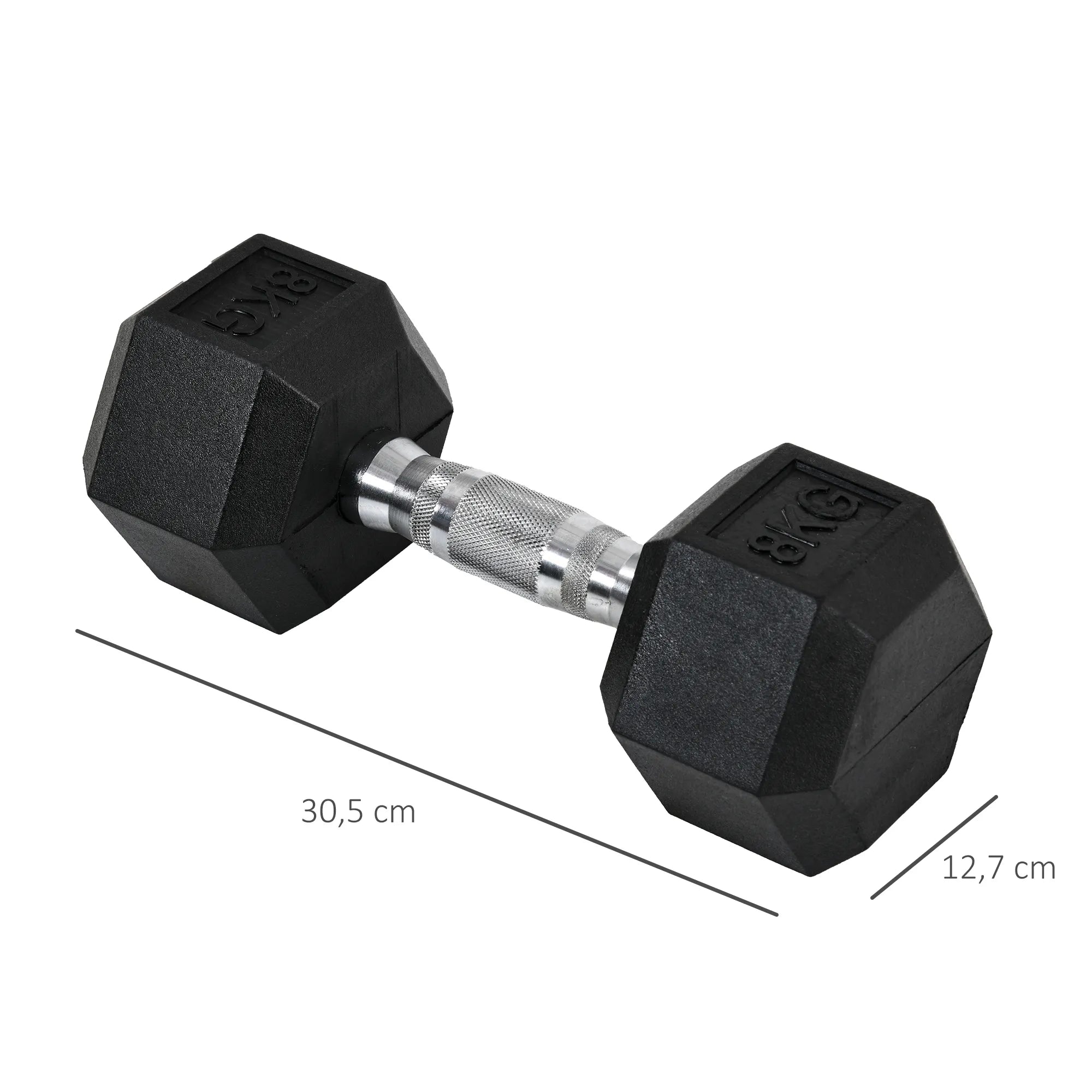 Hexagon hantelis Ketaus hantelis Guminis hantelis Rankena su grioveliais Svoris Metalo guminis juodas 2 x 8 KG