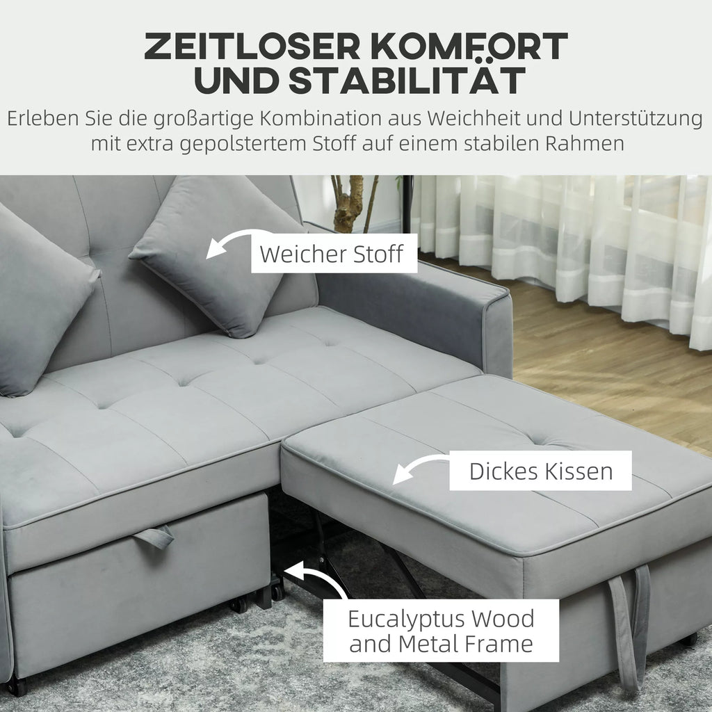 4in1 Sofa, reguliuojama sofa, sofa-lova, su pagalvėmis, audinio apmušalas, skirta svetainei, miegamajam, pilka