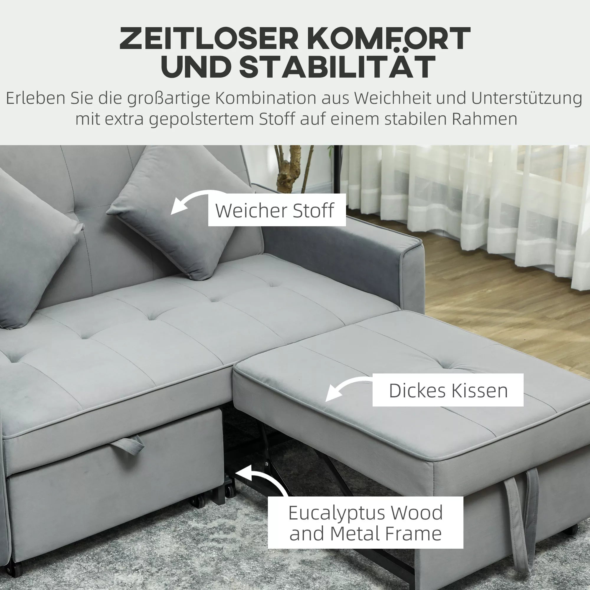 4in1 Sofa, reguliuojama sofa, sofa-lova, su pagalvėmis, audinio apmušalas, skirta svetainei, miegamajam, pilka