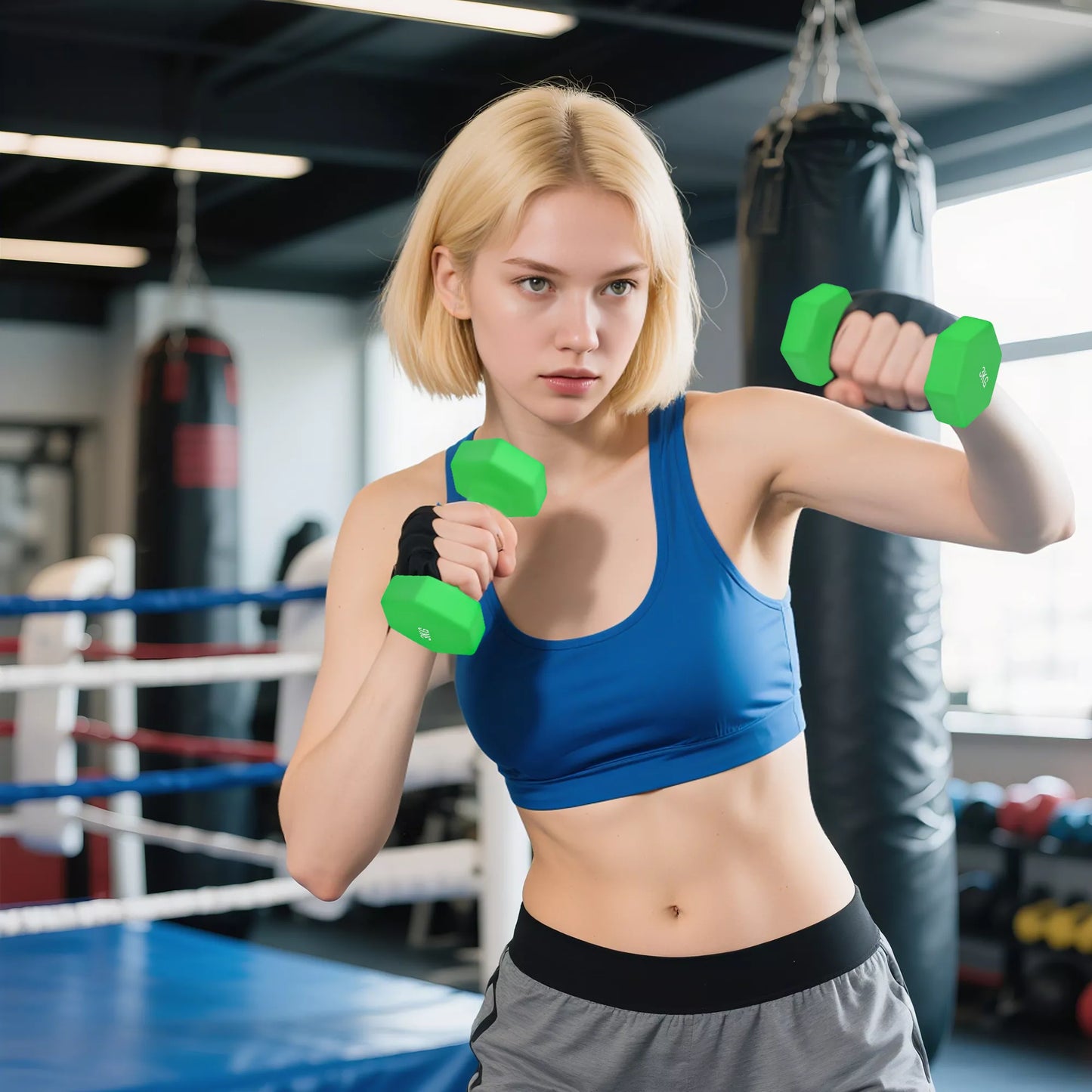 Hantelių rinkinys su laikymo stovu, 6 hantelių komplektas fitneso treniruotėms, 2 x 1kg, 2 x 3kg, 2 x 5kg