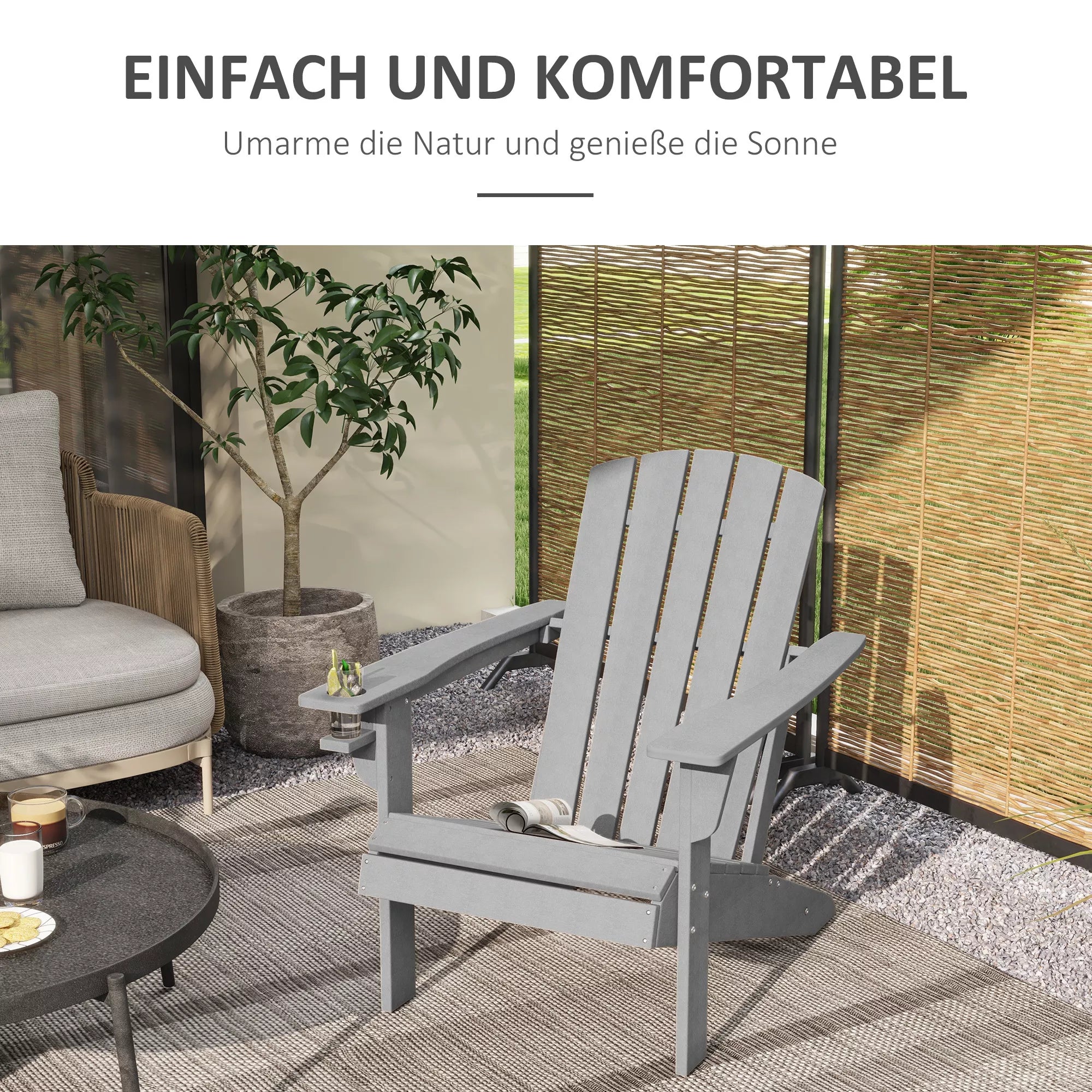 Sodo kėdė, ergonomiškas dizainas, atspari atmosferos poveikiui, HDPE, pilka, 75 x 87 x 90 cm