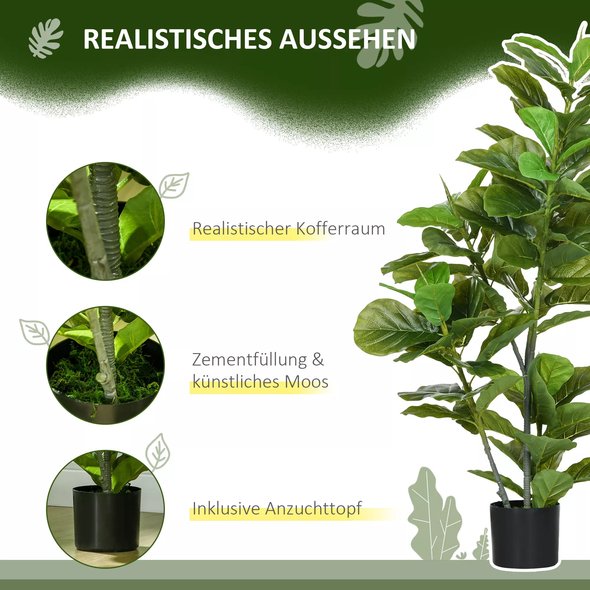 Dirbtinis fikuso augalas, 110 cm aukščio, su 90 lapais ir vazonu, skirtas kambariui