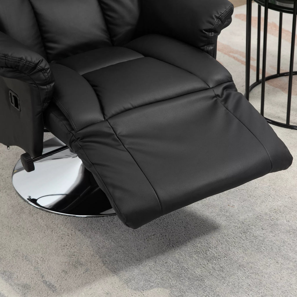 Atpalaiduojantis fotelis, atlošimo funkcija, odos imitacija, atrama kojoms, iki 150 kg, 78 x 80 x 109 cm, juodas
