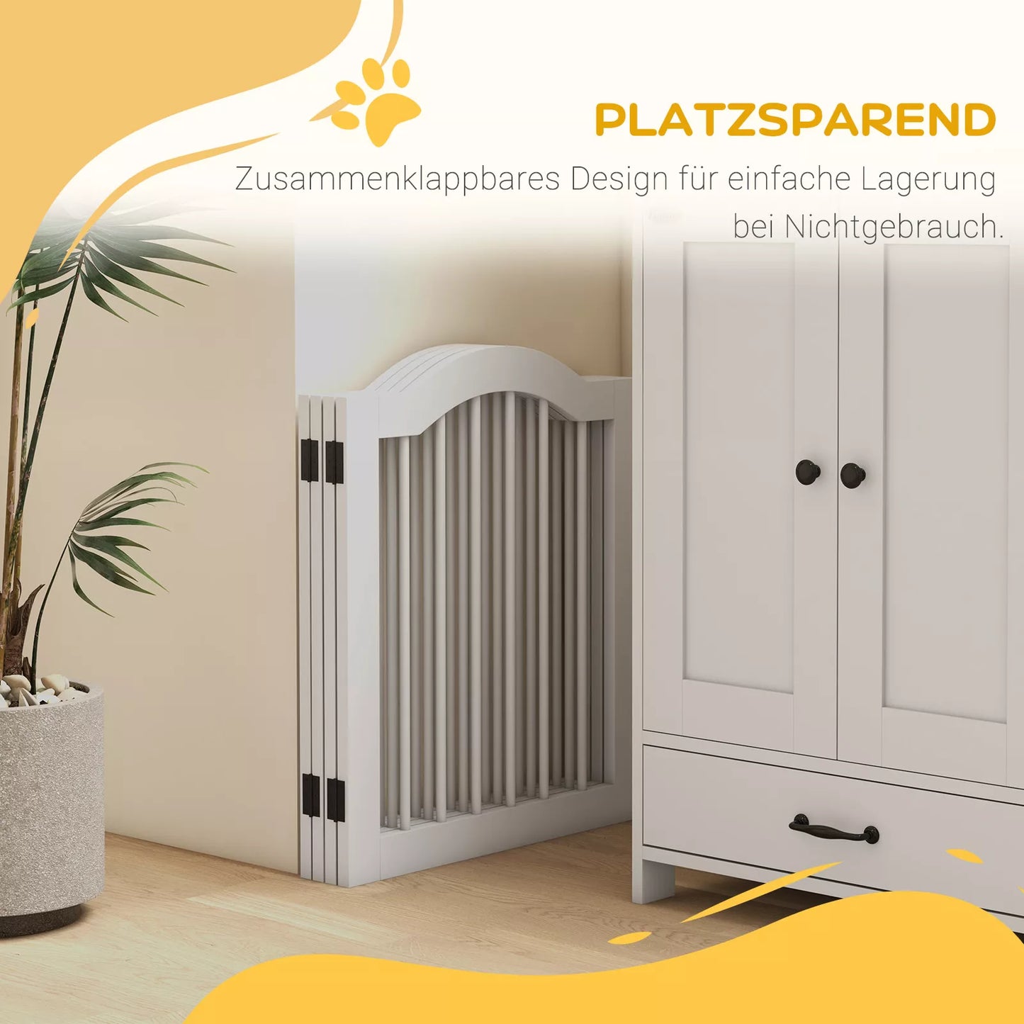 Sulankstomi šunų apsaugos varteliai, 4 paneliai, skirti laiptams, koridoriams, durims, MDF/medžio masyvas, balti