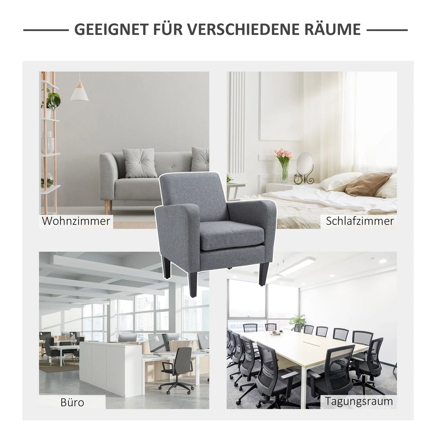 Vienvietis fotelis, relaksacinis fotelis, minkštas fotelis su medinėmis kojelėmis, linininio audinio išvaizda, 66 x 72 x 74 cm, šviesiai pilkas