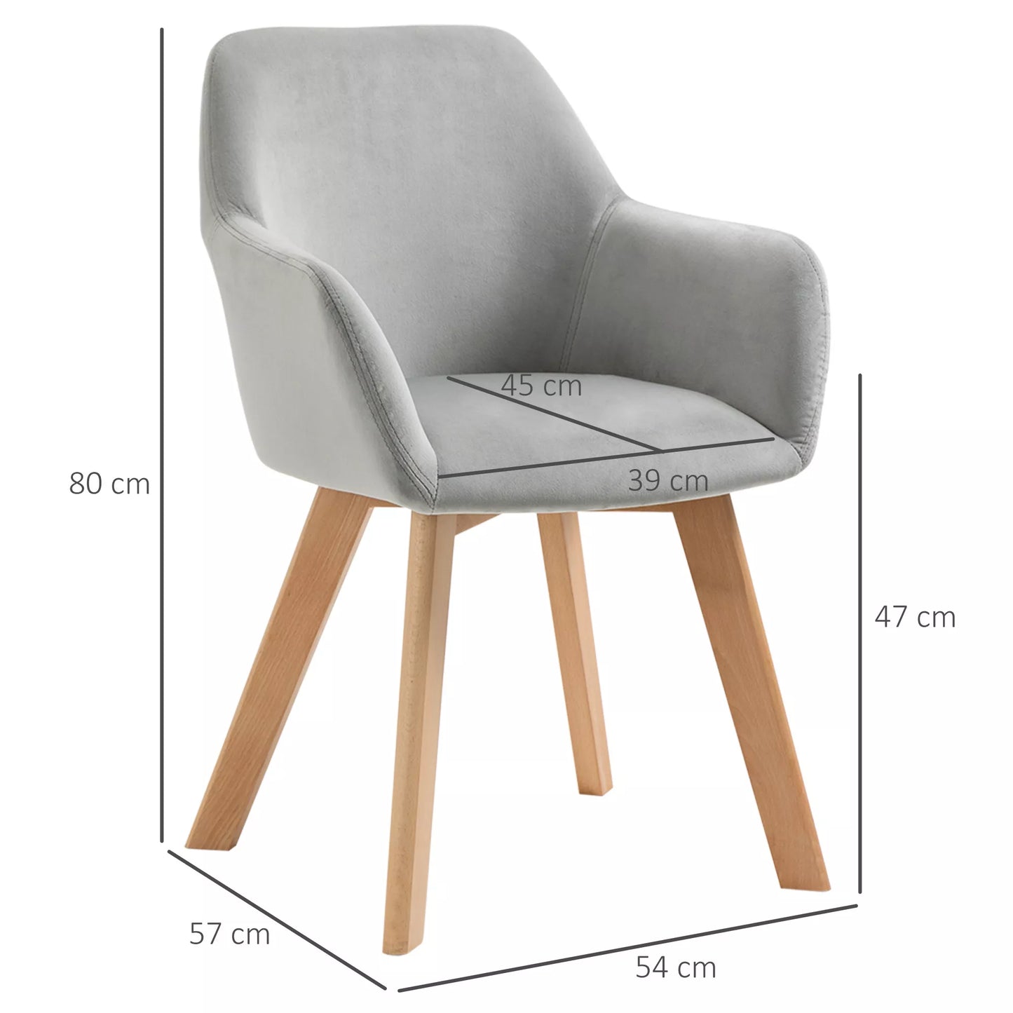 2 kėdžių komplektas, valgomojo kėdės, velveto išvaizda, medinės kojos, 54 cm x 57 cm x 80 cm, pilka + natūrali