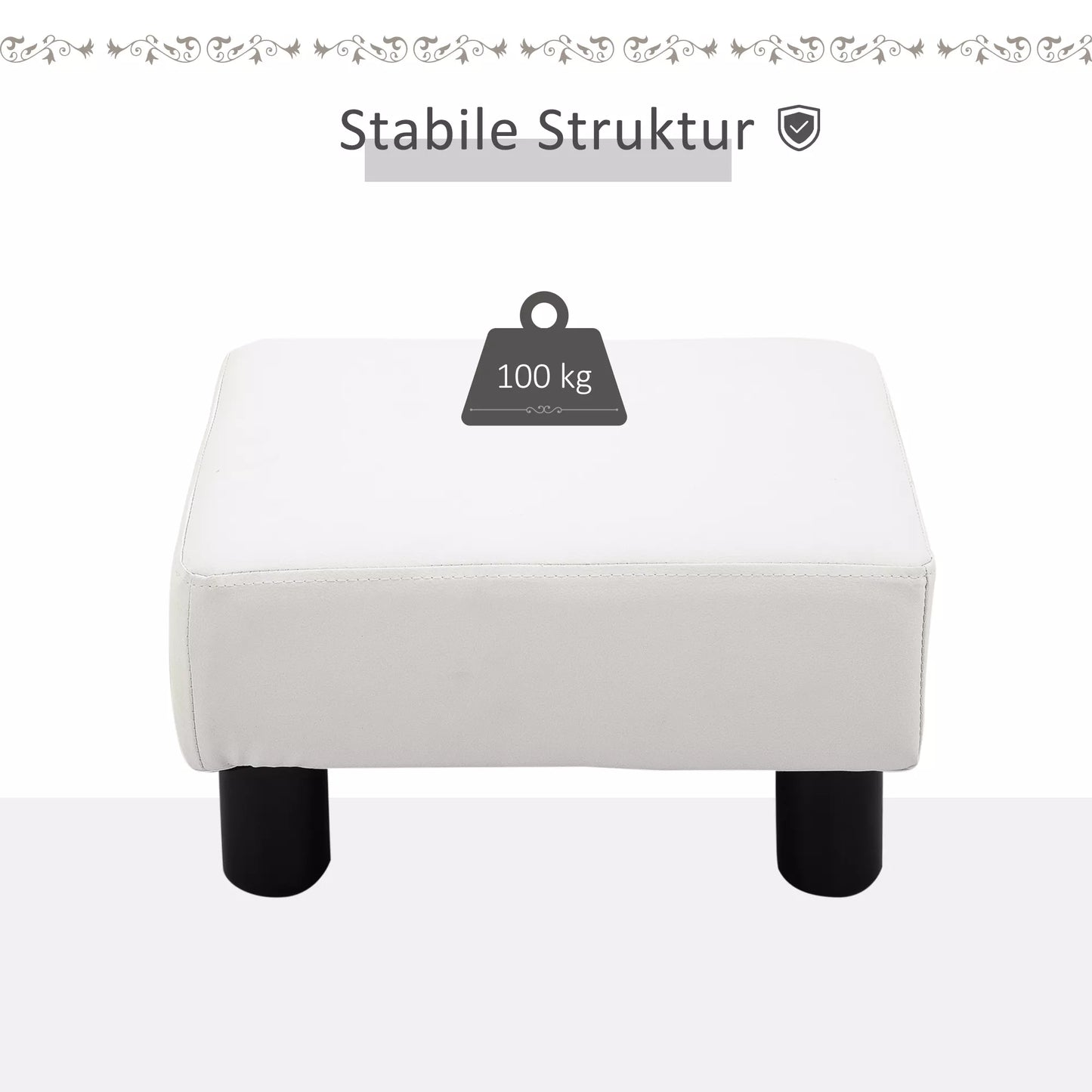 Sėdima taburetė su dirbtine oda, modernus pufas, taburetė su dirbtine oda, otomanas miegamajam, svetainei, balta