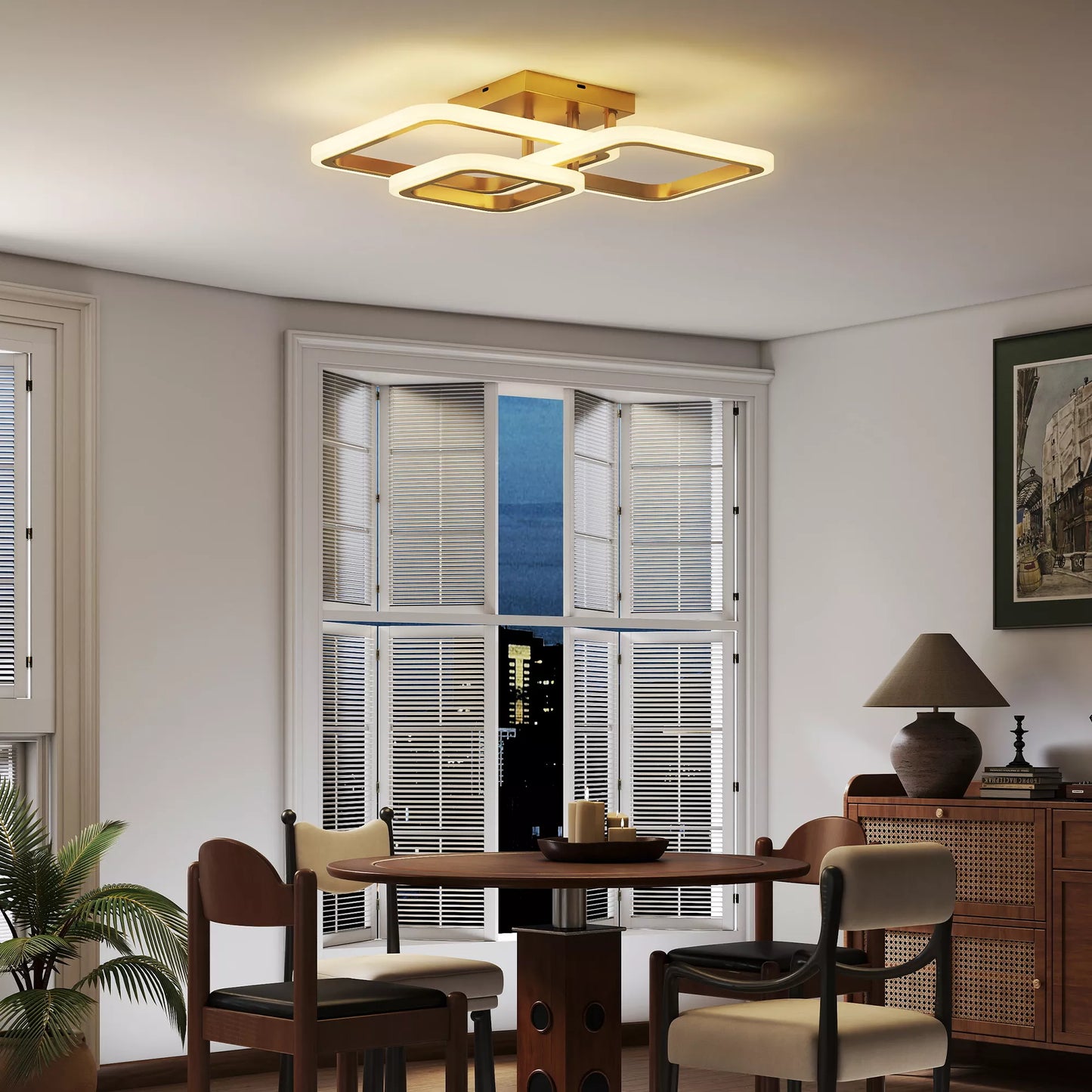 LED lubų šviestuvas 40W 4300LM 3500K/4500K/6000K, 3-kampė lubinė lempa svetainei, 48 x 46 x 13 cm, aukso spalvos