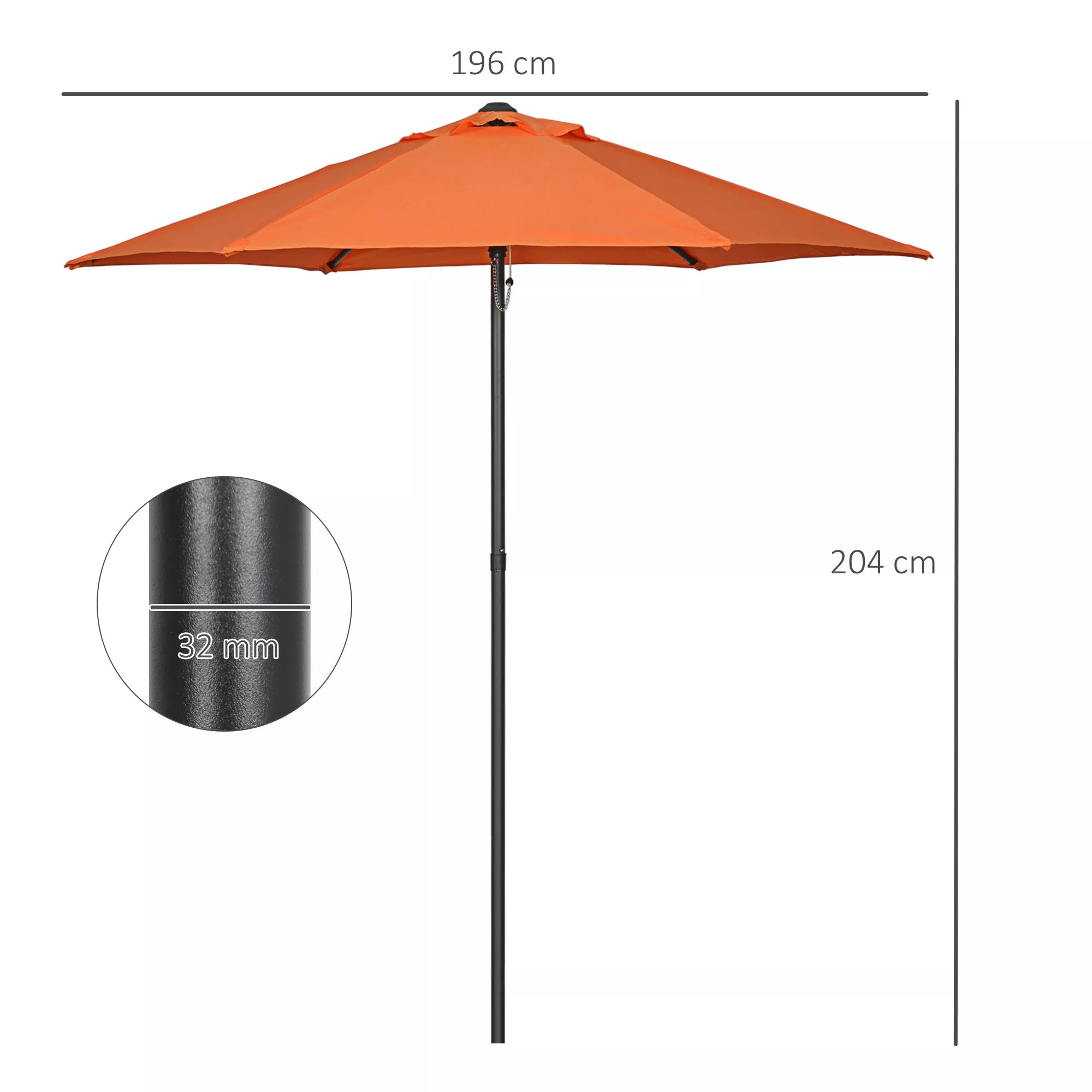 Skėtis nuo saulės Ø196 cm, šešiakampis balkono skėtis paplūdimiui, balkonui, sodui, oranžinis