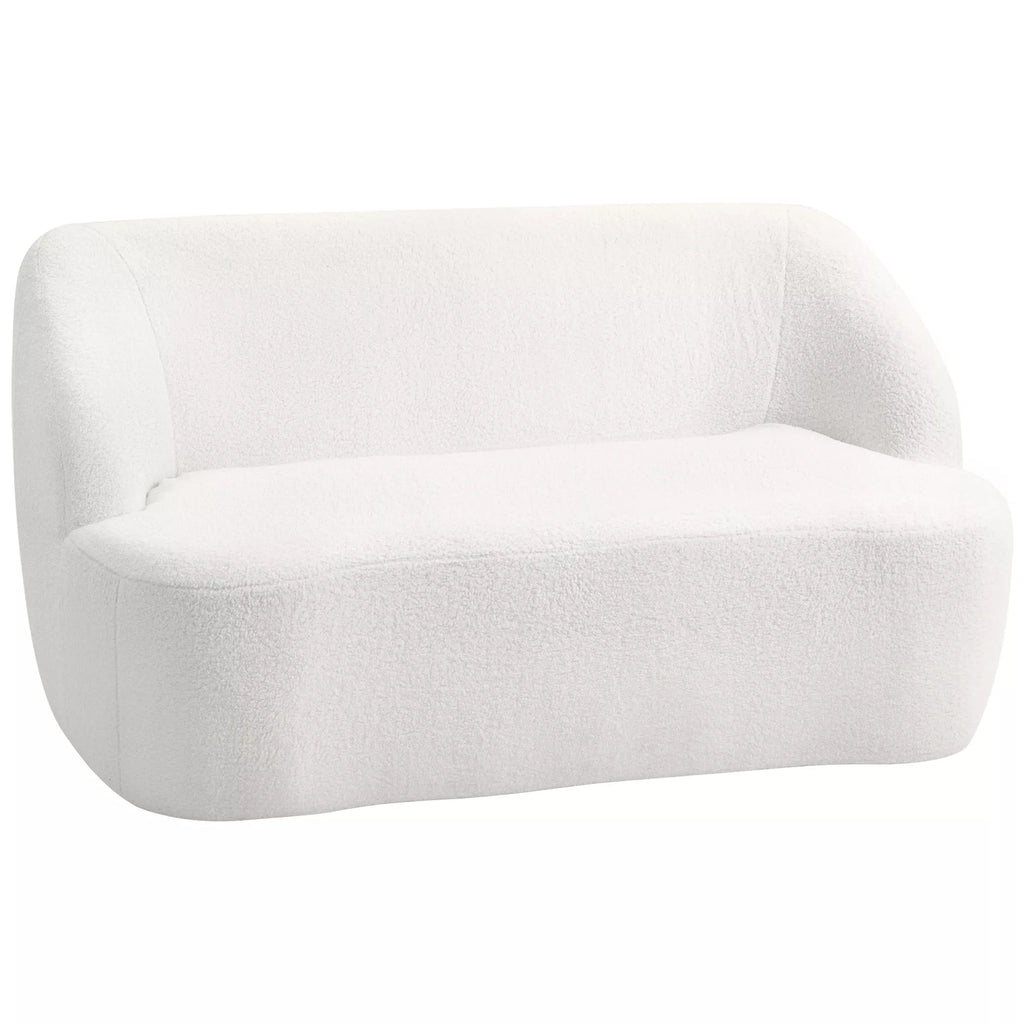 Dvivietė sofa, išlenkta forma, minkšta sofa su fliso apmušalu, skirta svetainei, miegamajam, namų biurui, kreminės baltos spalvos